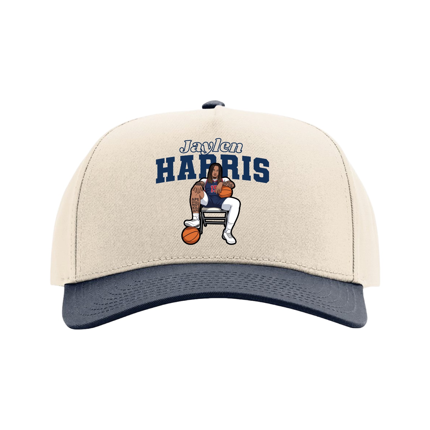 Full Fabric Five-Panel Champ Cap — Name Arch in Cream/Navy