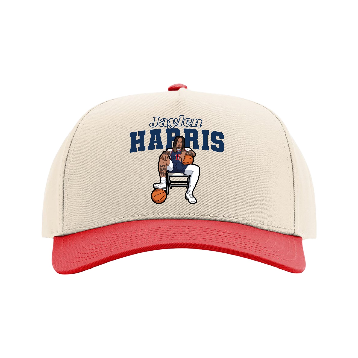 Full Fabric Five-Panel Champ Cap — Name Arch in Cream/Red