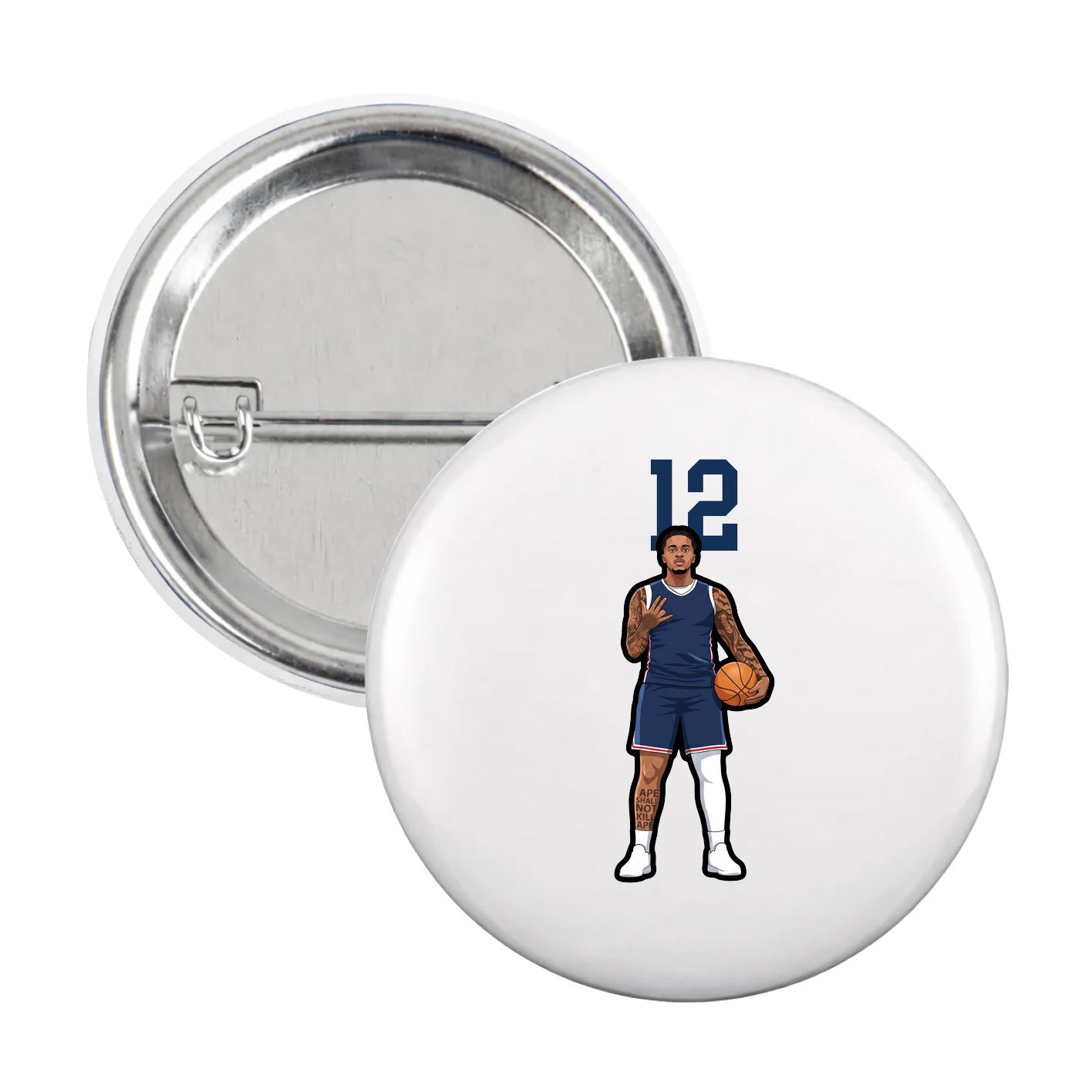 Game Day Button — Number Top in White