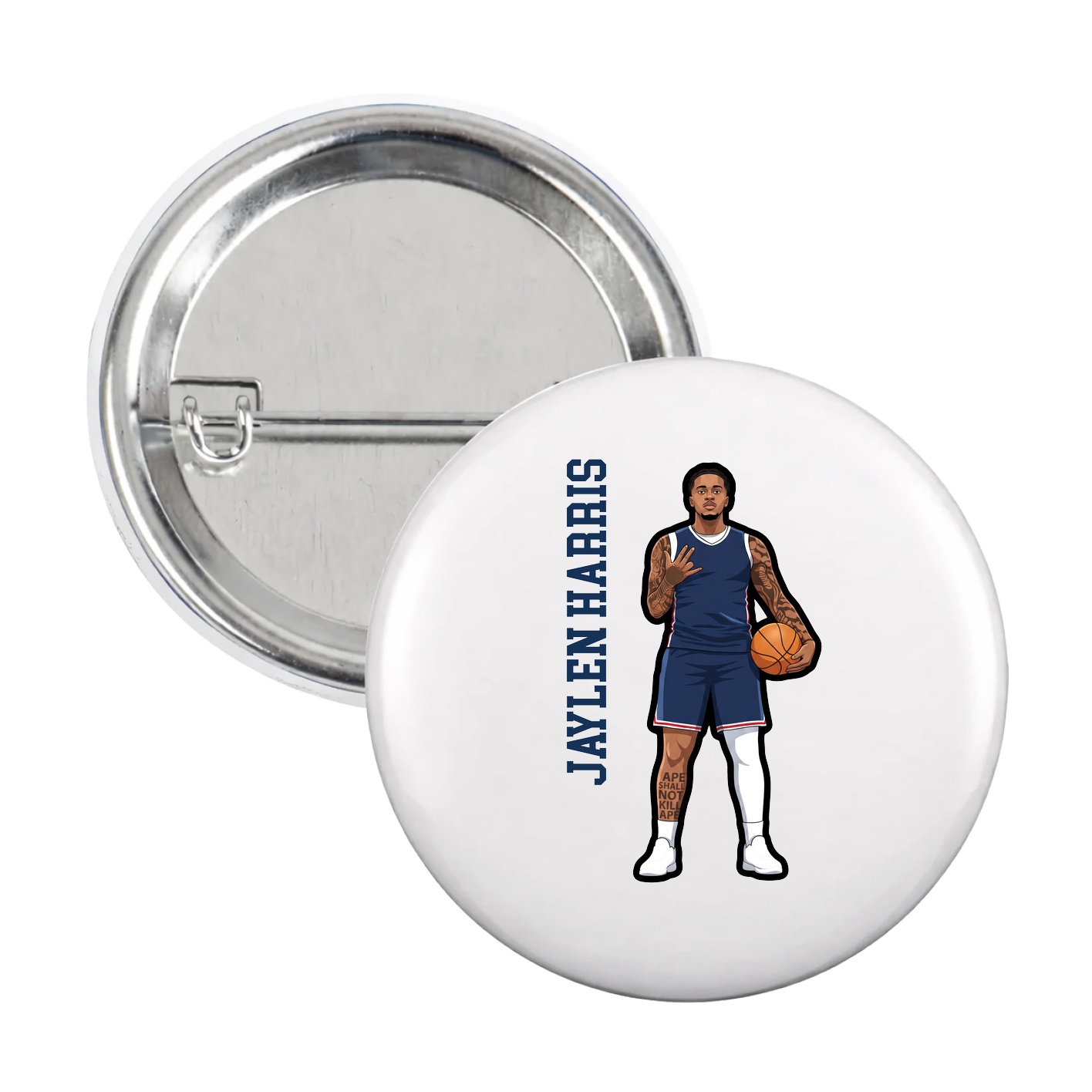 Game Day Button — Name Vertical in White