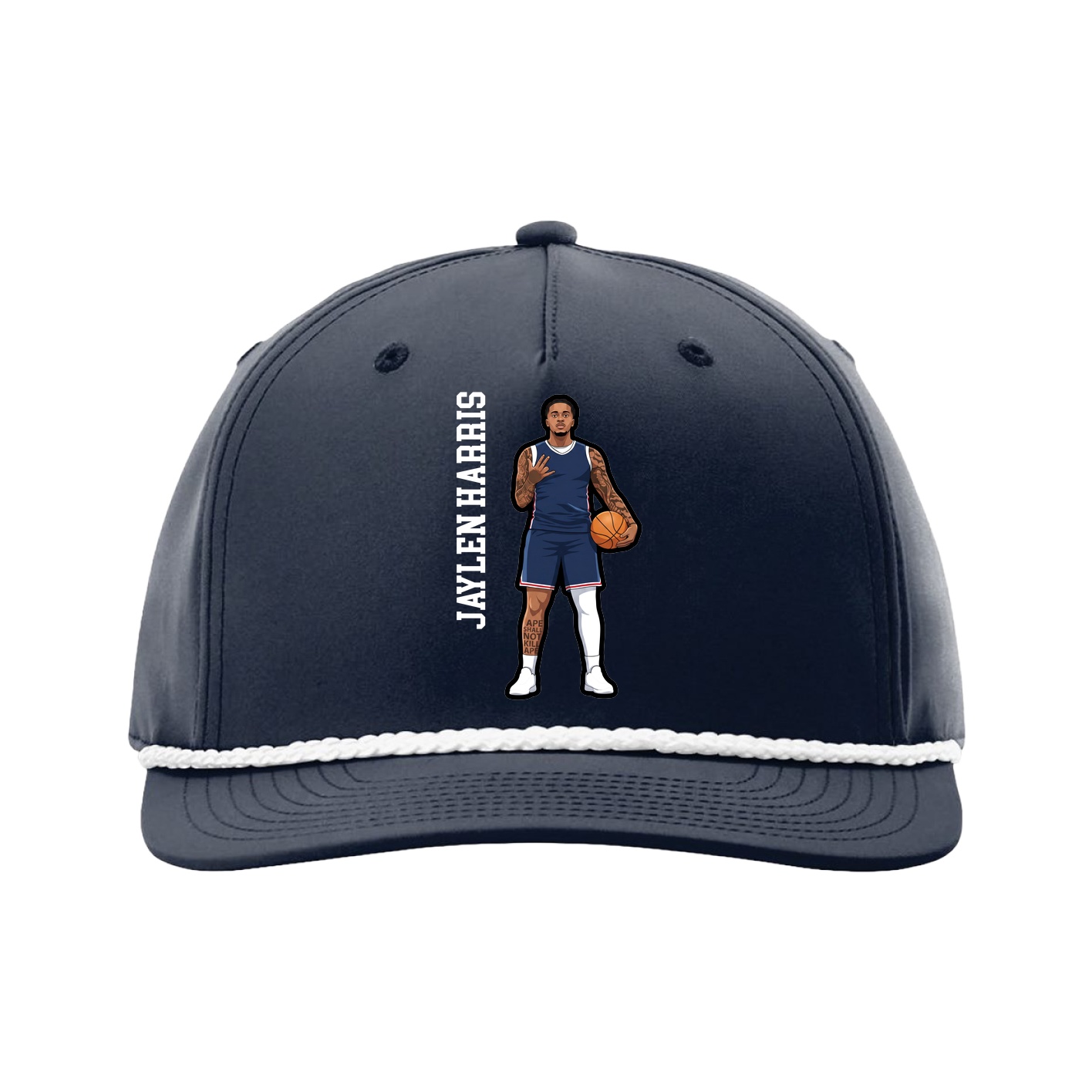 Five-Panel Classic Rope Cap — Name Vertical in Navy