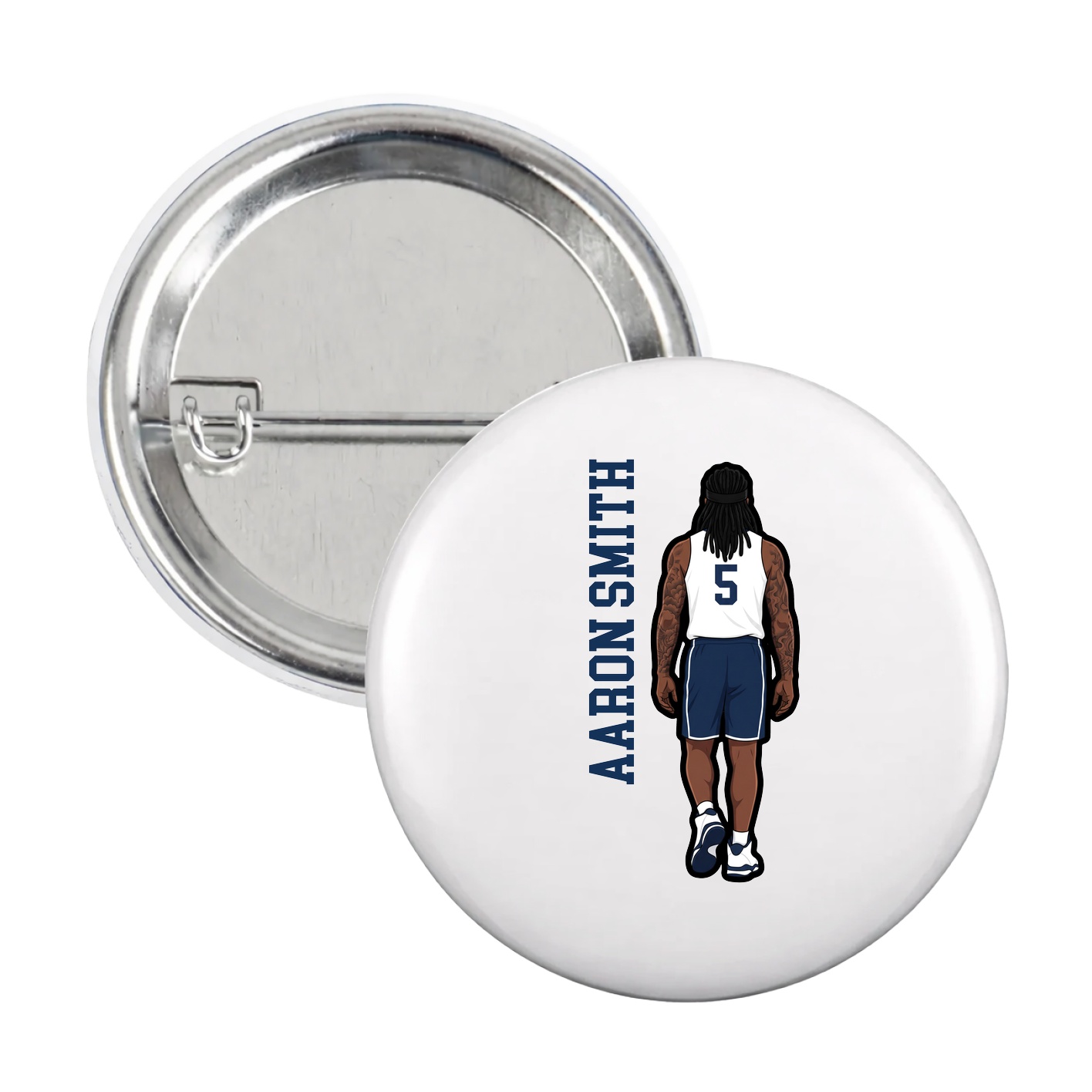 Game Day Button — Name Vertical in White