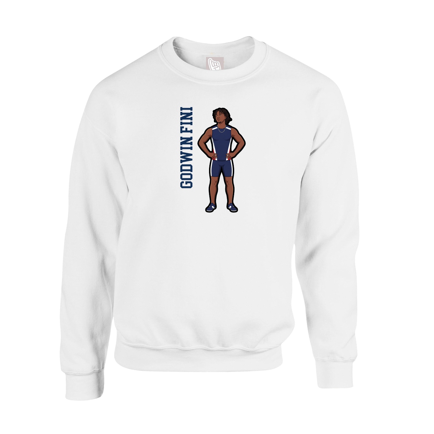 Fleece Crew — Name Vertical in White