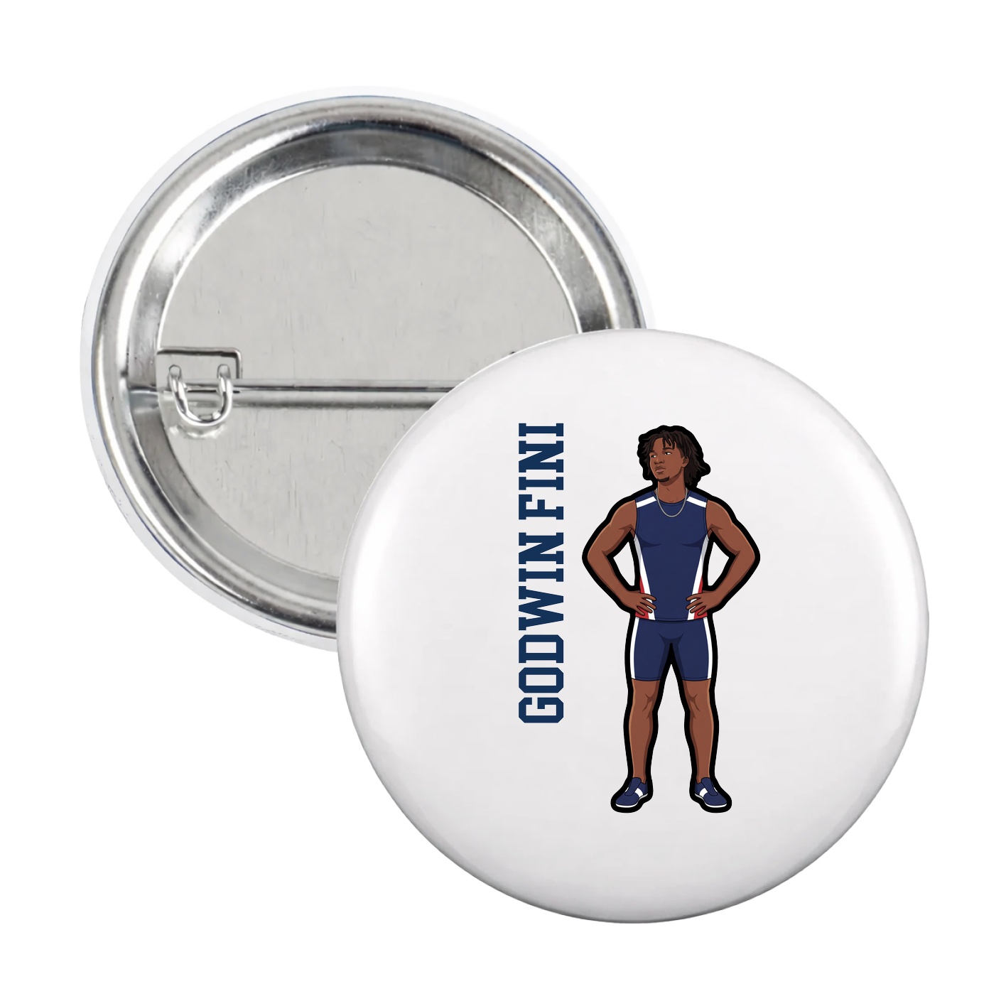 Game Day Button — Name Vertical in White