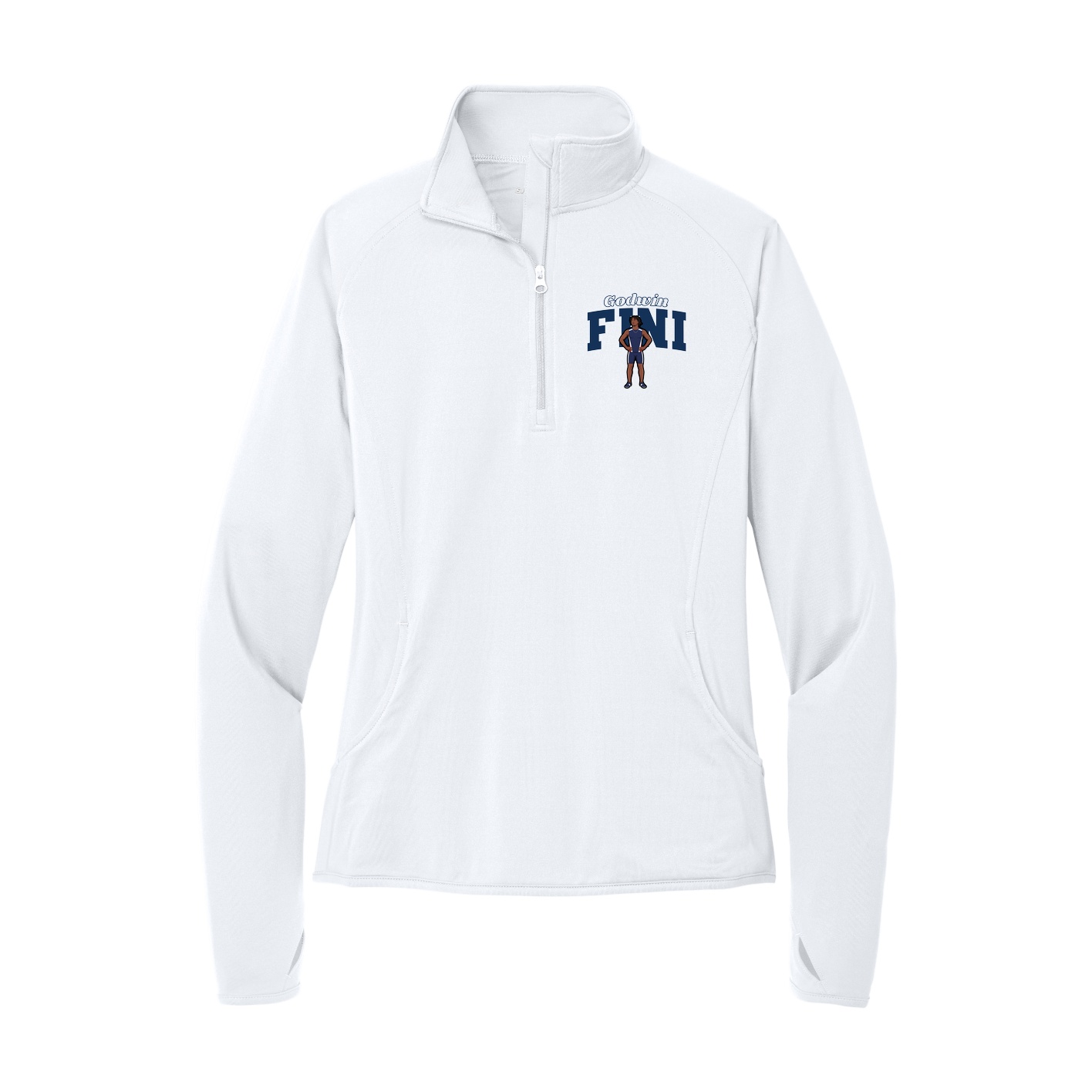 Women's Q-Zip Pullover — Name Arch in White