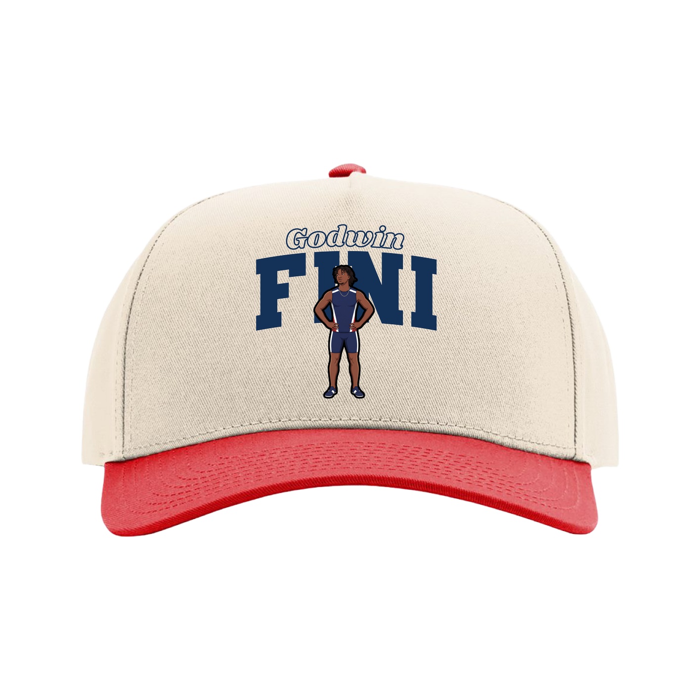 Full Fabric Five-Panel Champ Cap — Name Arch in Cream/Red