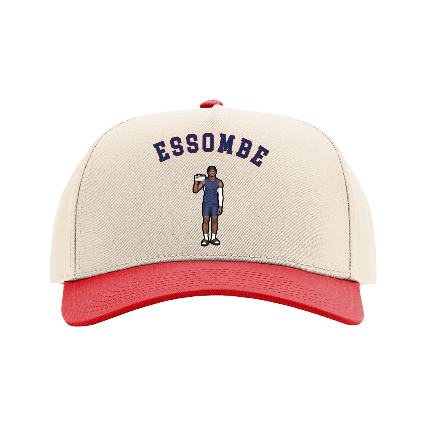 Full Fabric Five-Panel Champ Cap — Shirsey Arch in Cream/Red