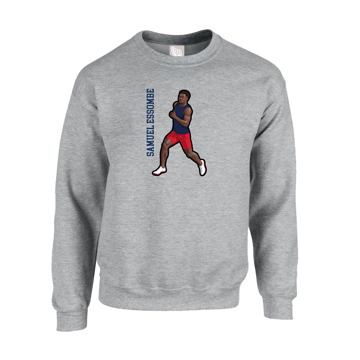 Fleece Crew — Name Vertical in Grey
