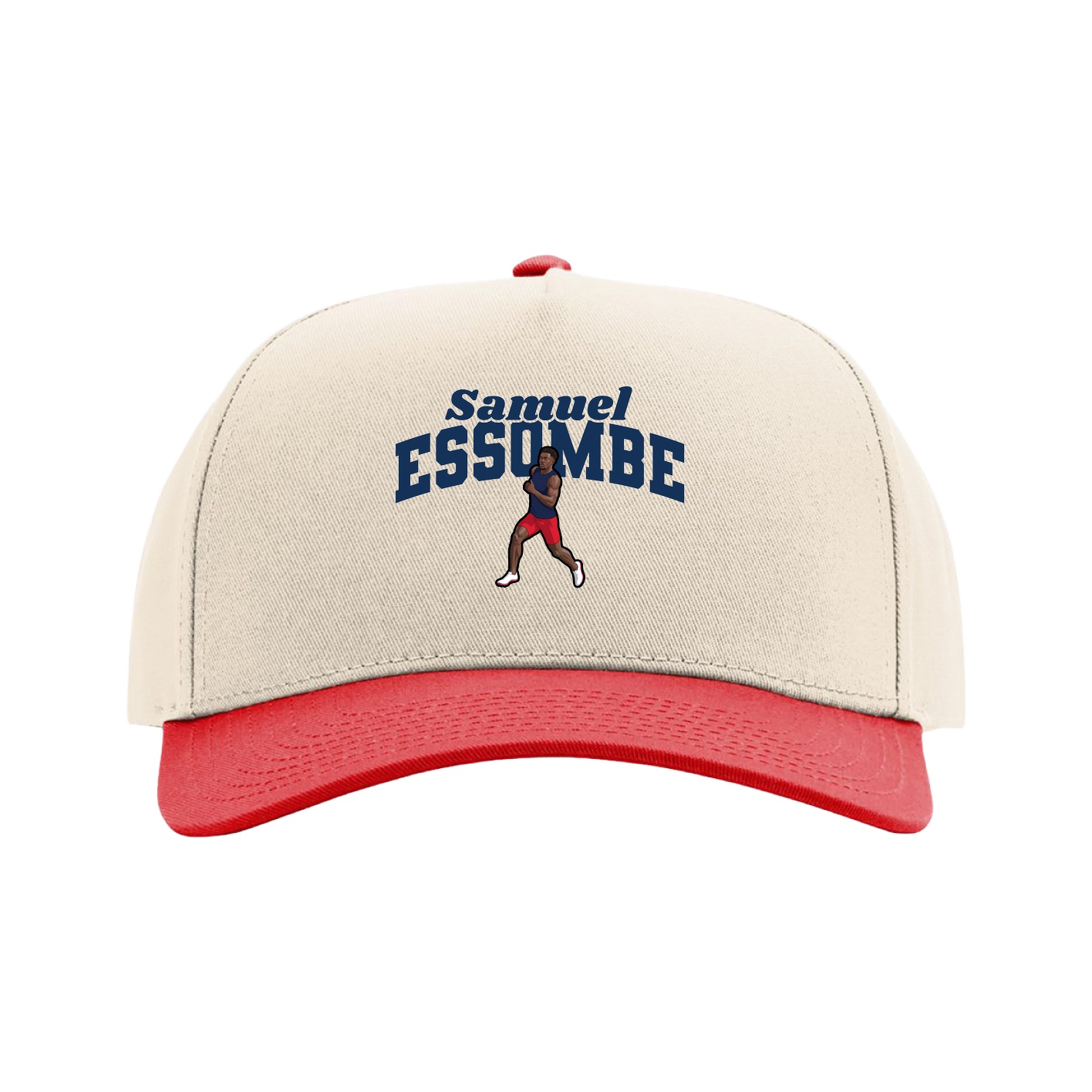 Full Fabric Five-Panel Champ Cap — Signature Arch in Cream/Red