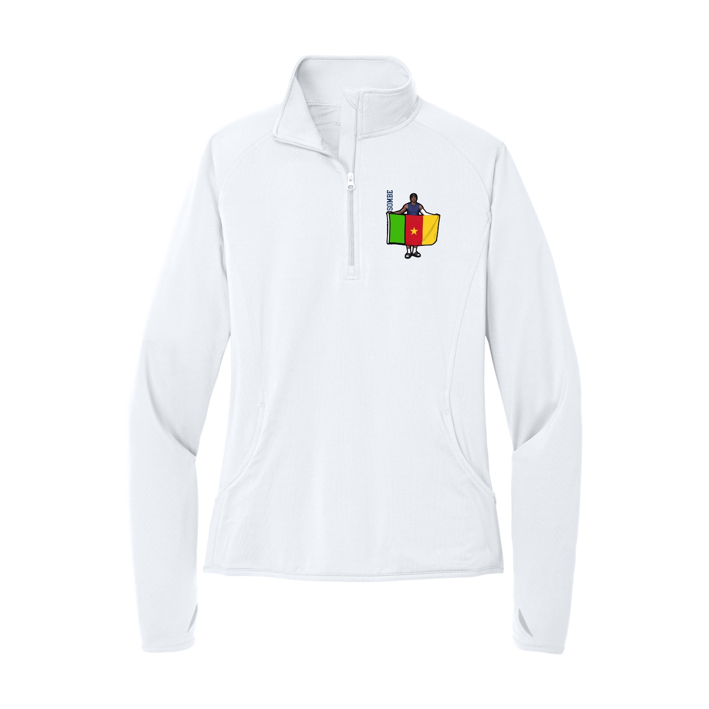 Women's Q-Zip Pullover — Name Vertical in White