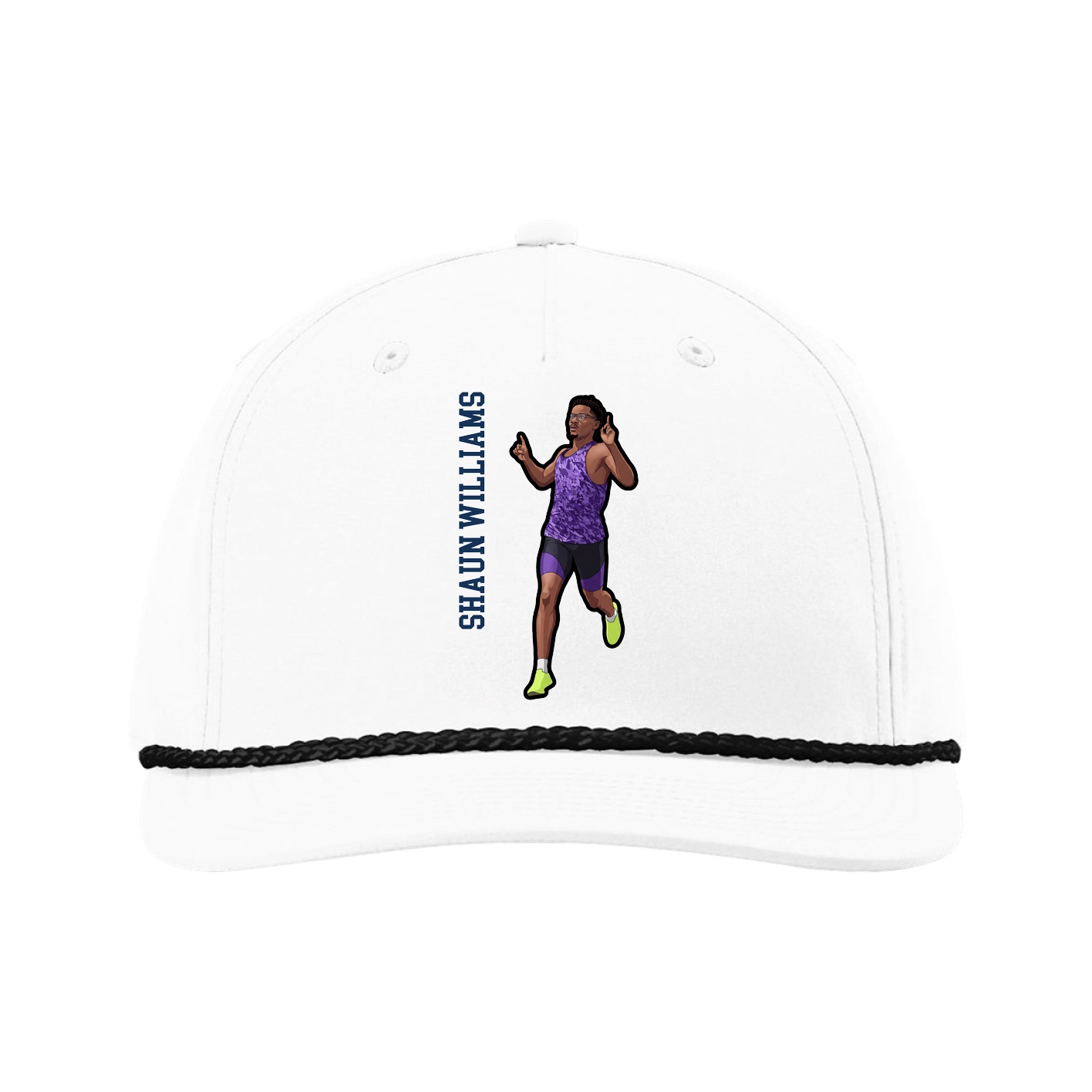 Five-Panel Classic Rope Cap — Name Vertical in White