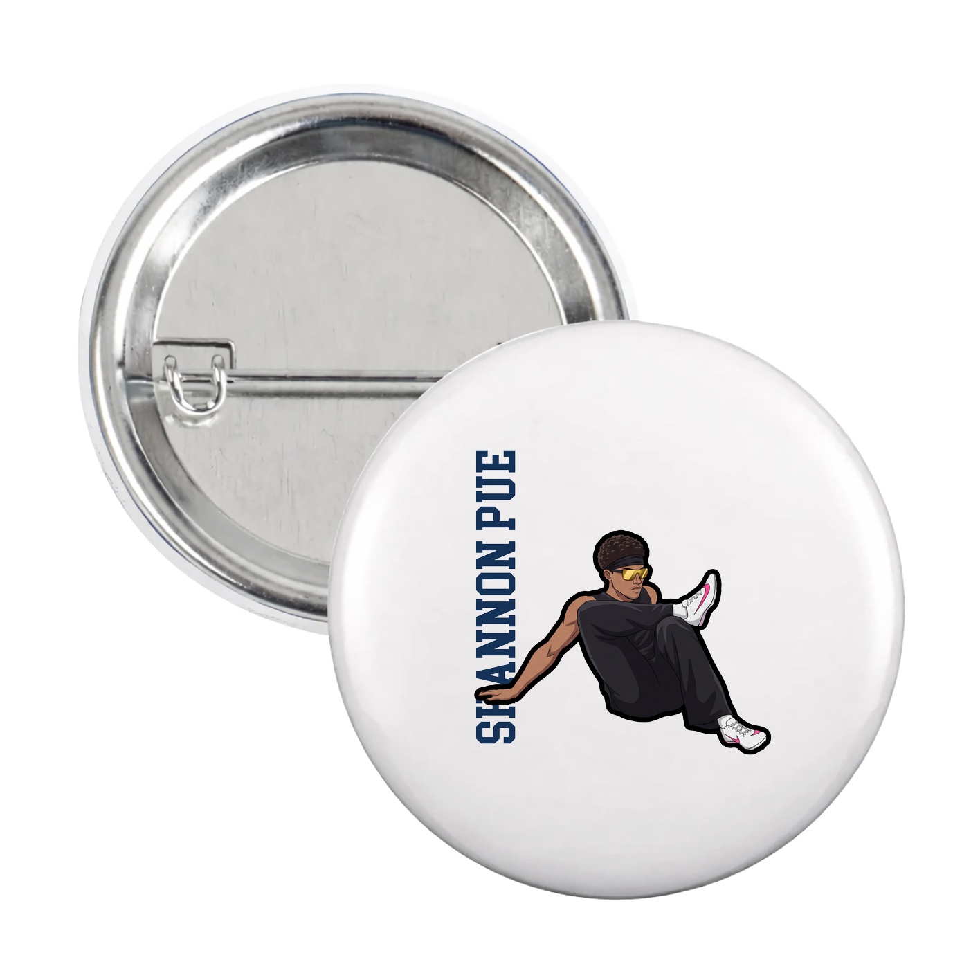 Game Day Button — Name Vertical in White