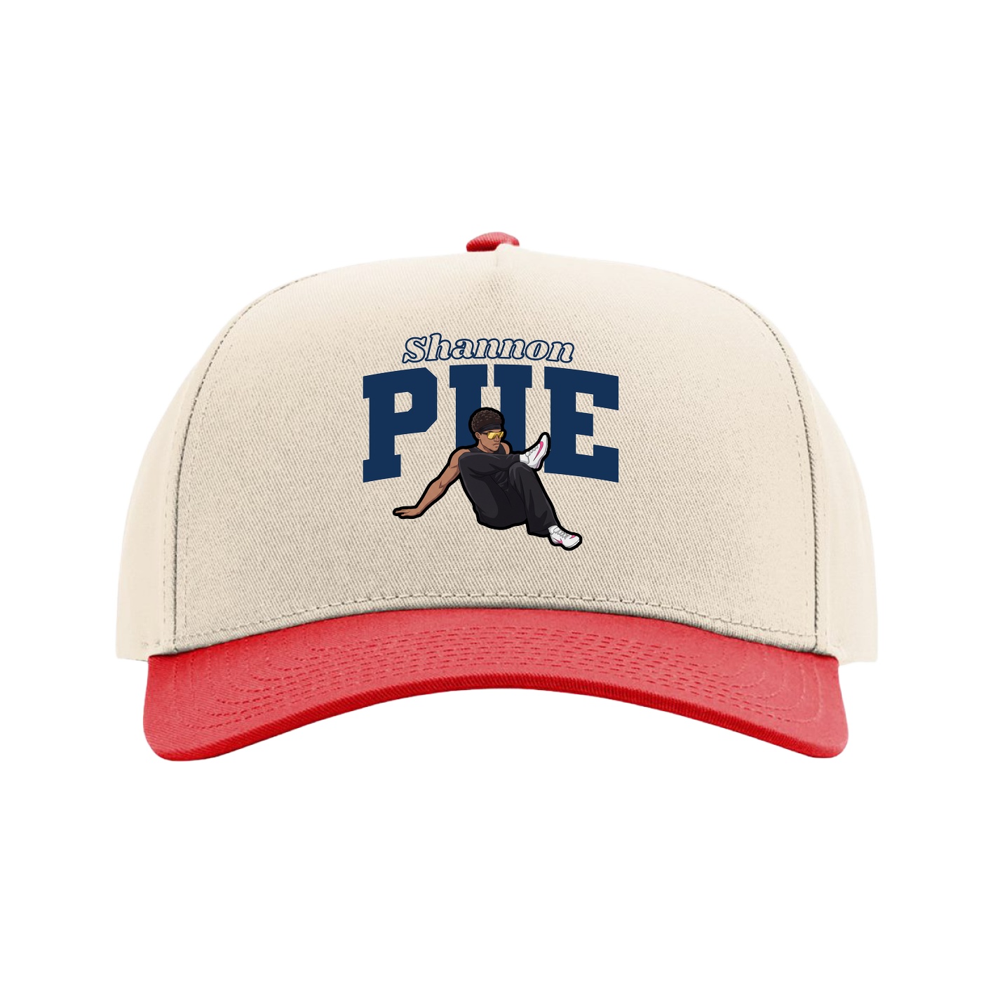 Full Fabric Five-Panel Champ Cap — Name Arch in Cream/Red