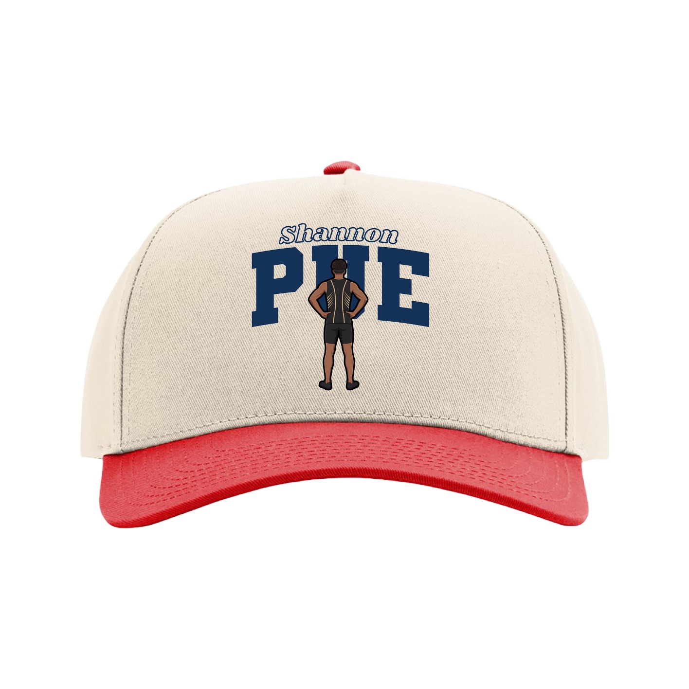 Full Fabric Five-Panel Champ Cap — Name Arch in Cream/Red