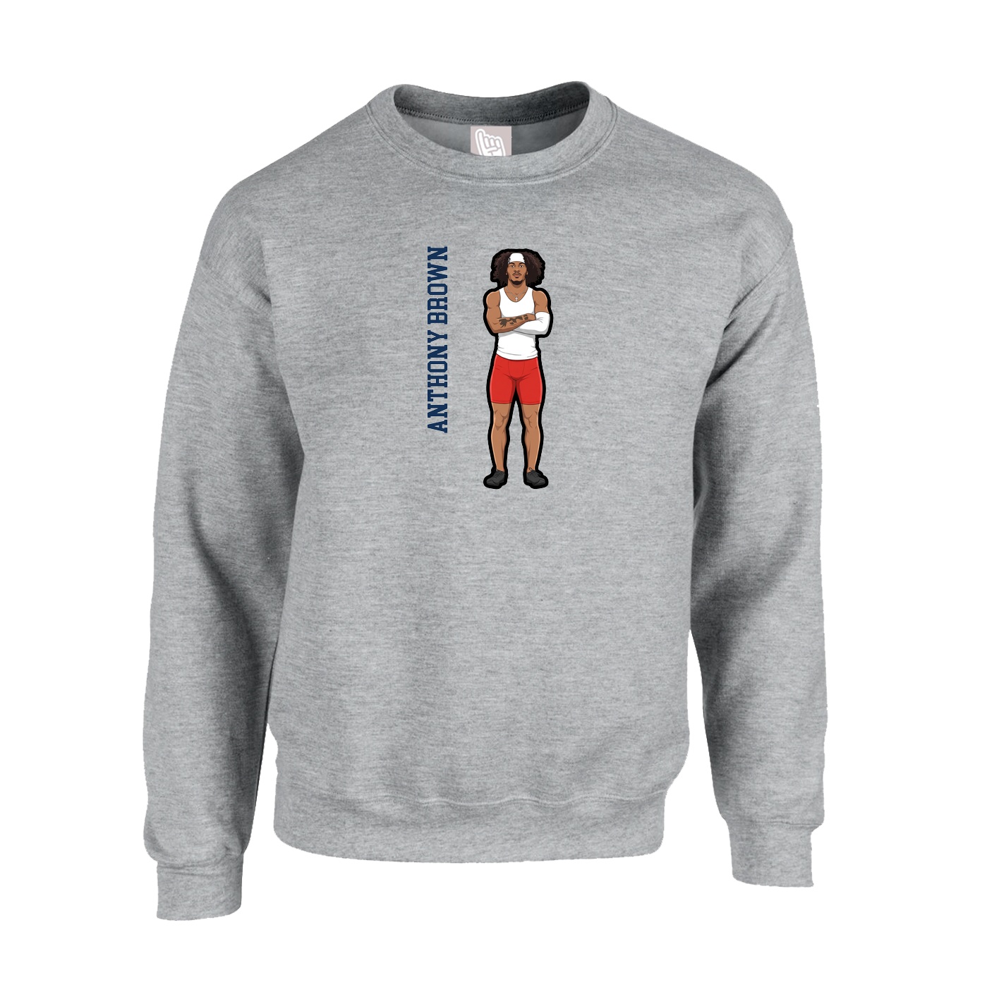 Fleece Crew — Name Vertical in Grey