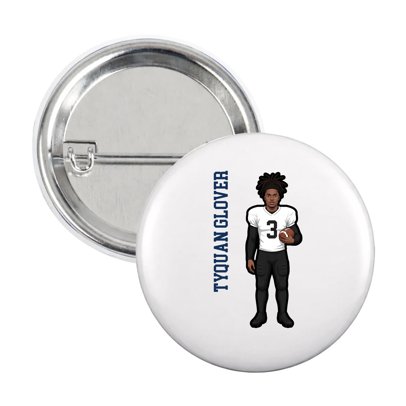 Game Day Button — Name Vertical in White