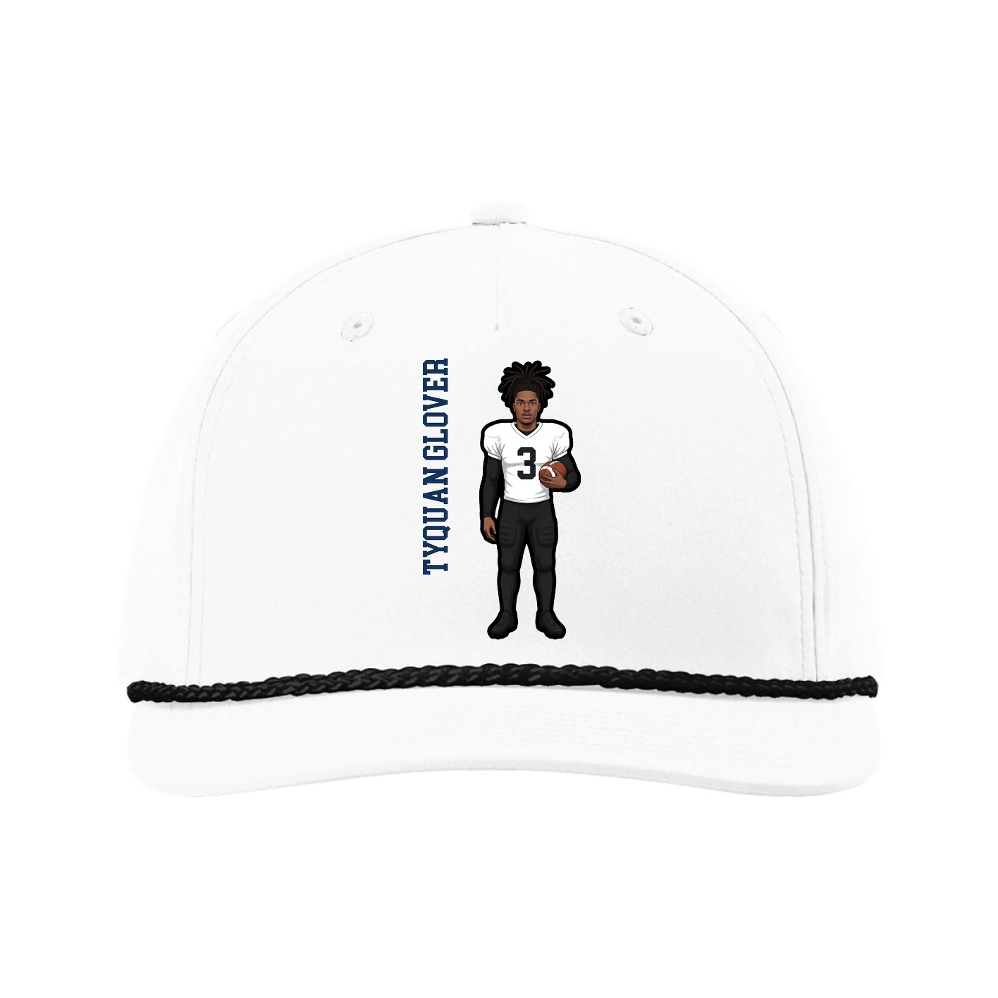 Five-Panel Classic Rope Cap — Name Vertical in White