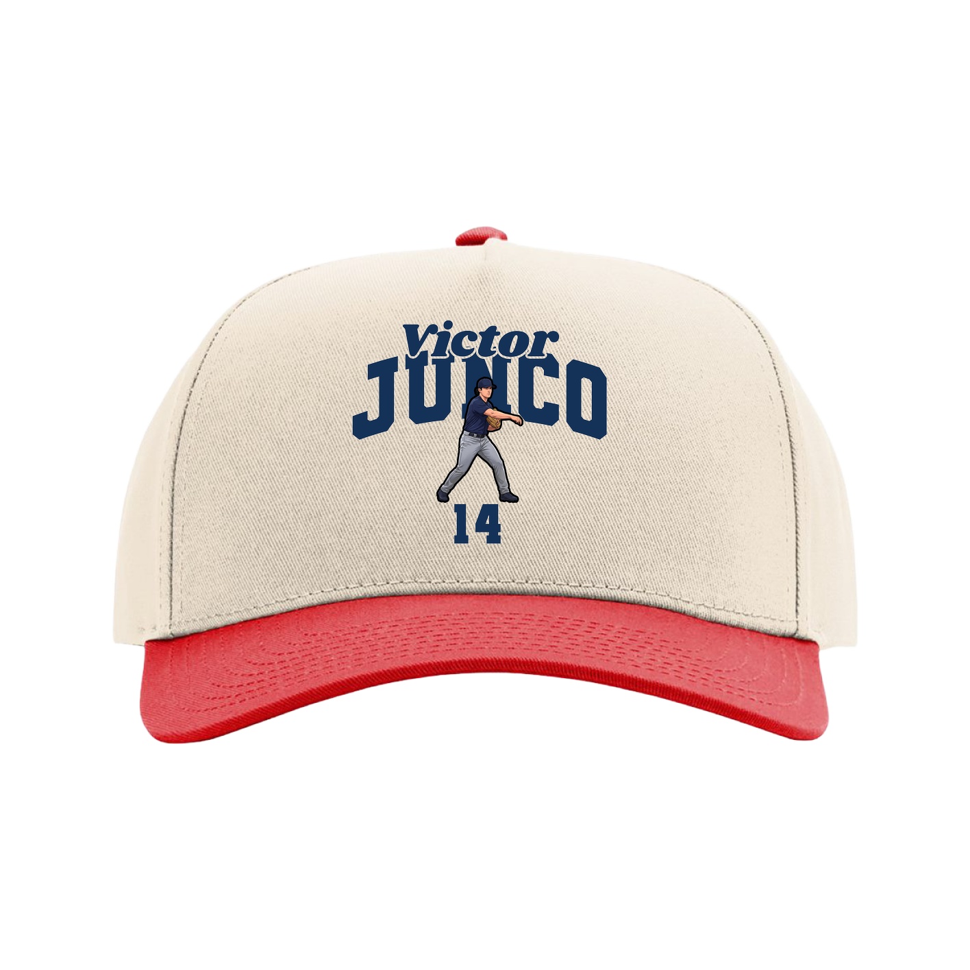 Full Fabric Five-Panel Champ Cap — Signature Arch in Cream/Red