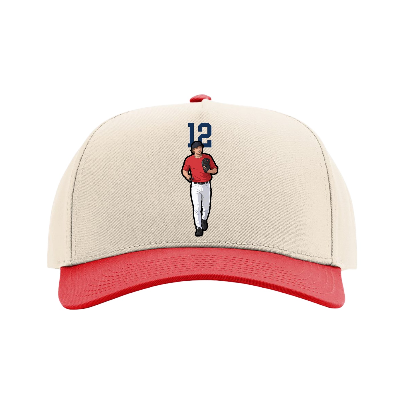 Full Fabric Five-Panel Champ Cap — Number Top in Cream/Red