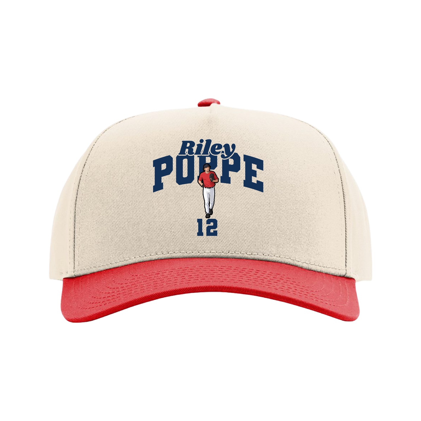 Full Fabric Five-Panel Champ Cap — Signature Arch in Cream/Red