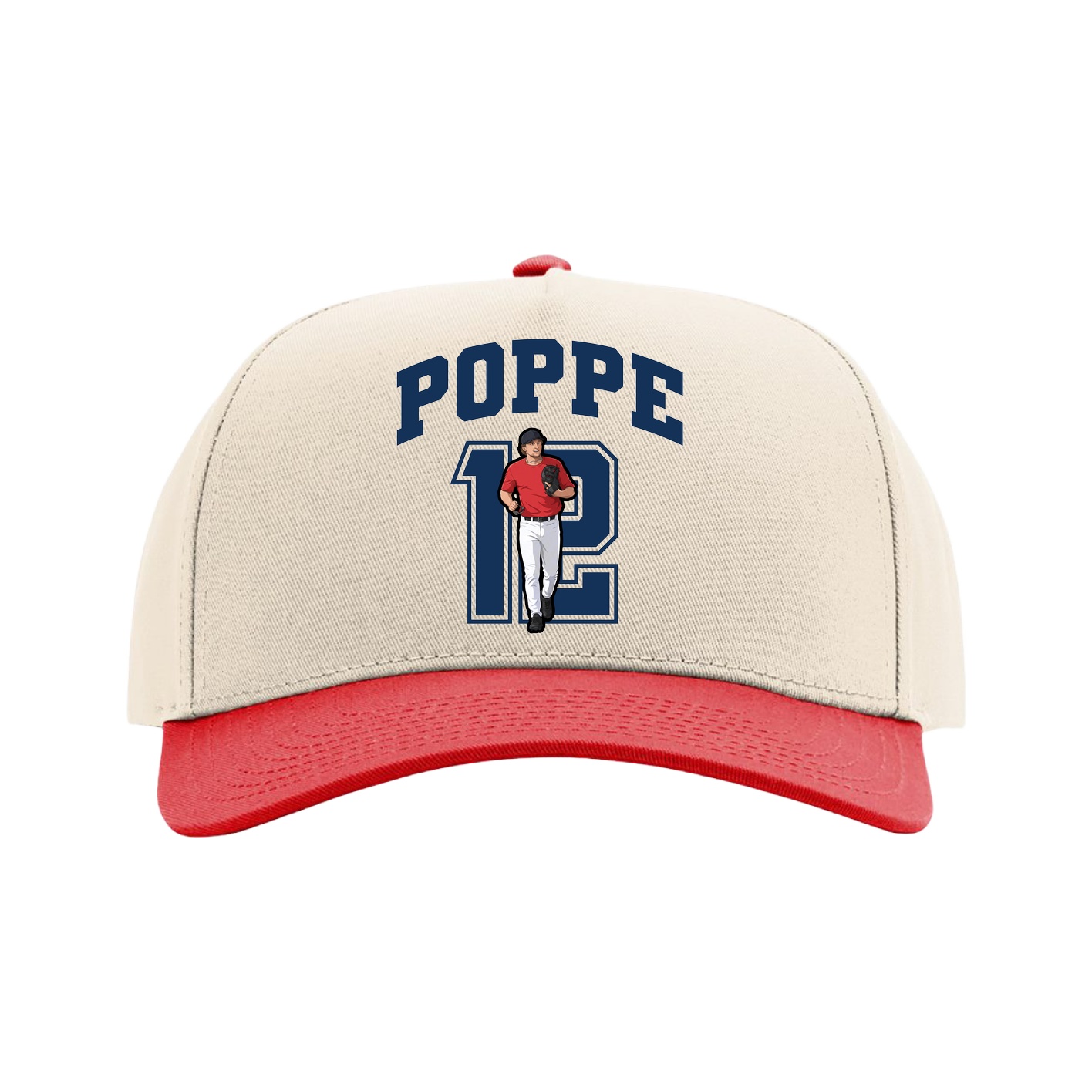 Full Fabric Five-Panel Champ Cap — Number in Cream/Red