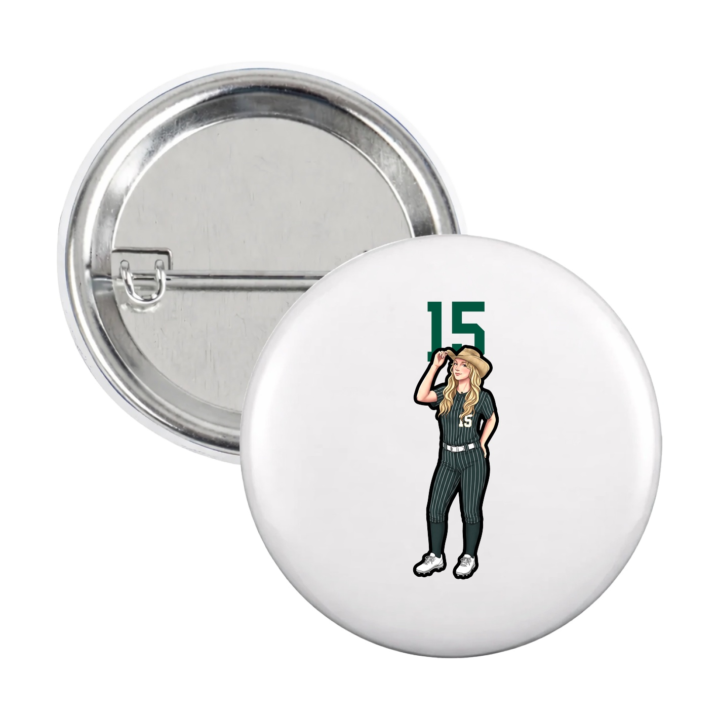 Game Day Button — Number Top in White