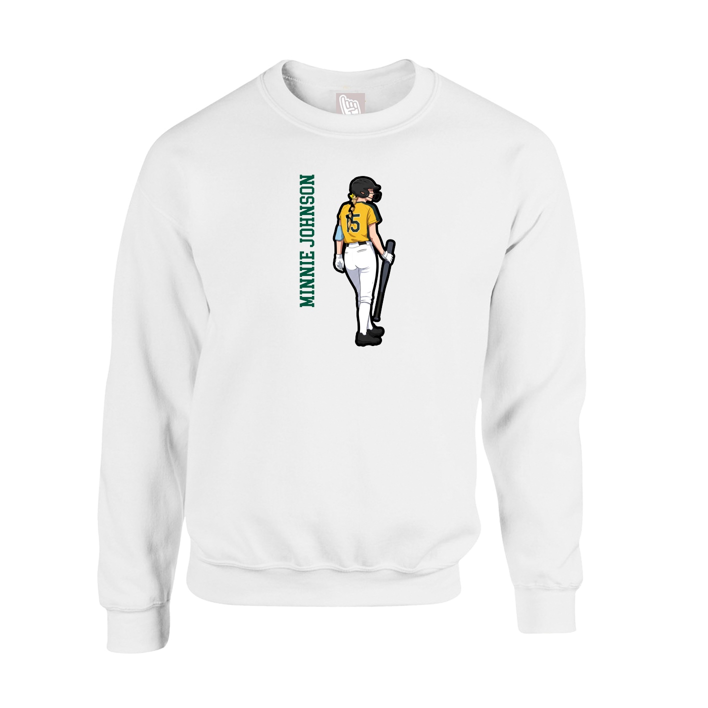 Fleece Crew — Name Vertical in White