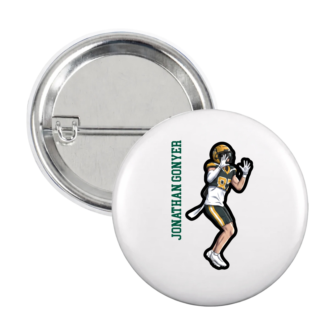 Game Day Button — Name Vertical in White