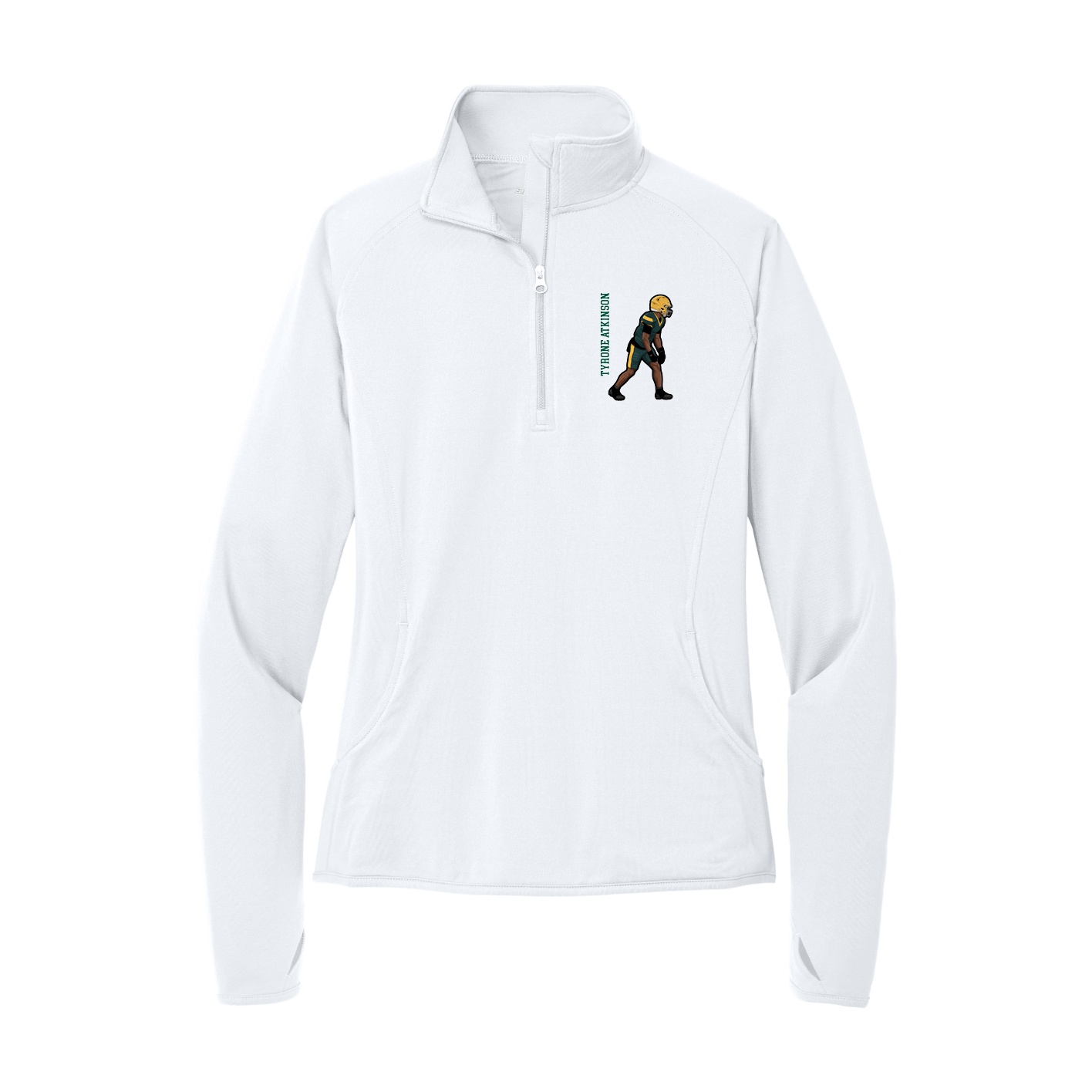 Women's Q-Zip Pullover — Name Vertical in White