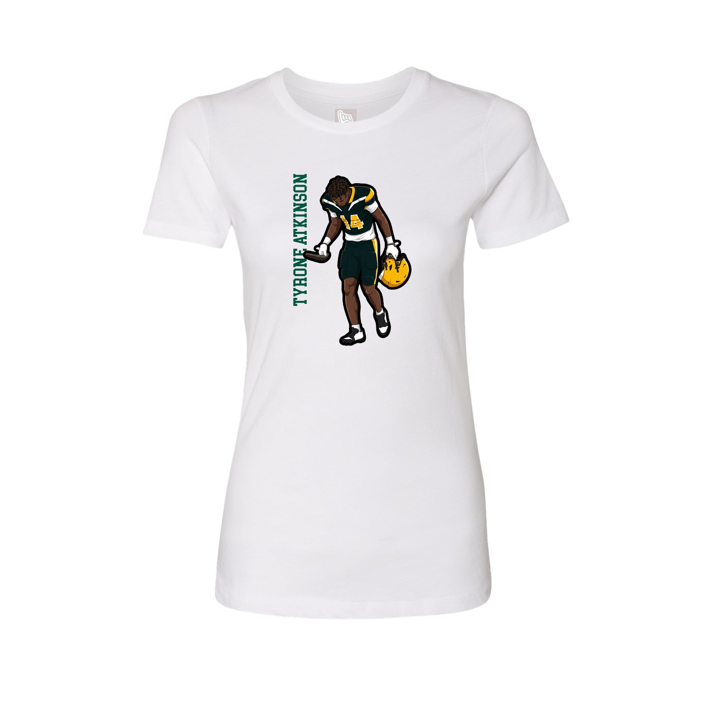 Womens Tee — Name Vertical in White