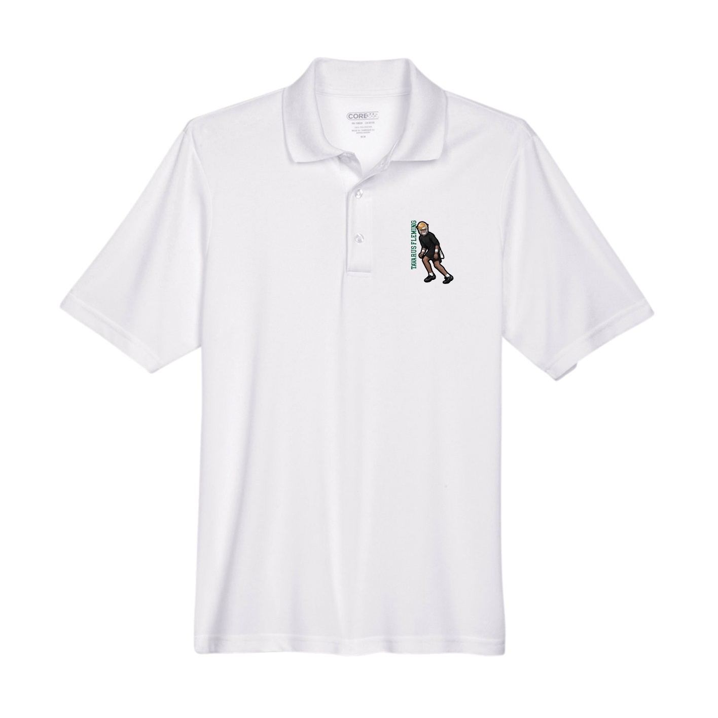 Performance Polo — Name Vertical in White