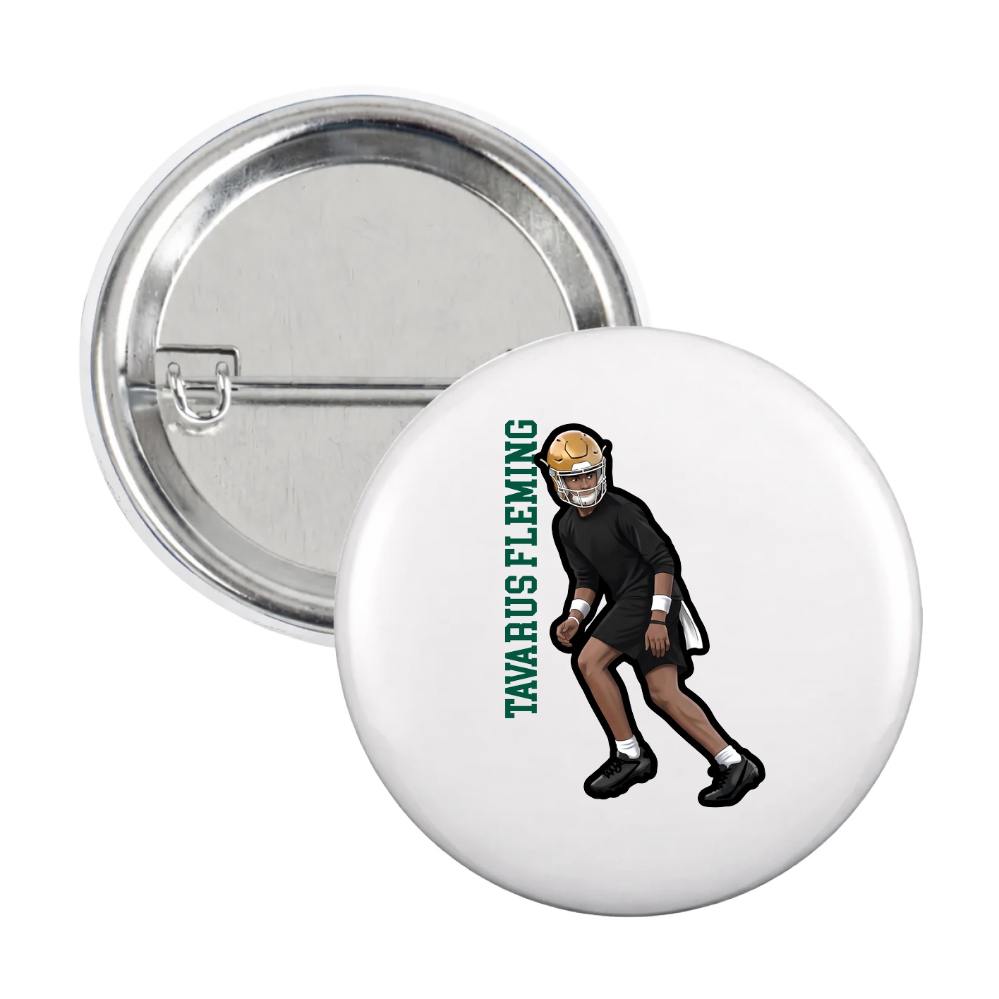 Game Day Button — Name Vertical in White