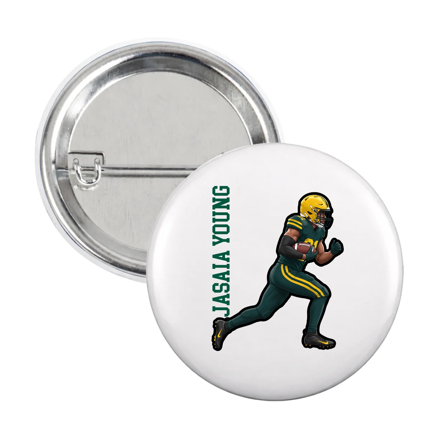 Game Day Button — Name Vertical in White