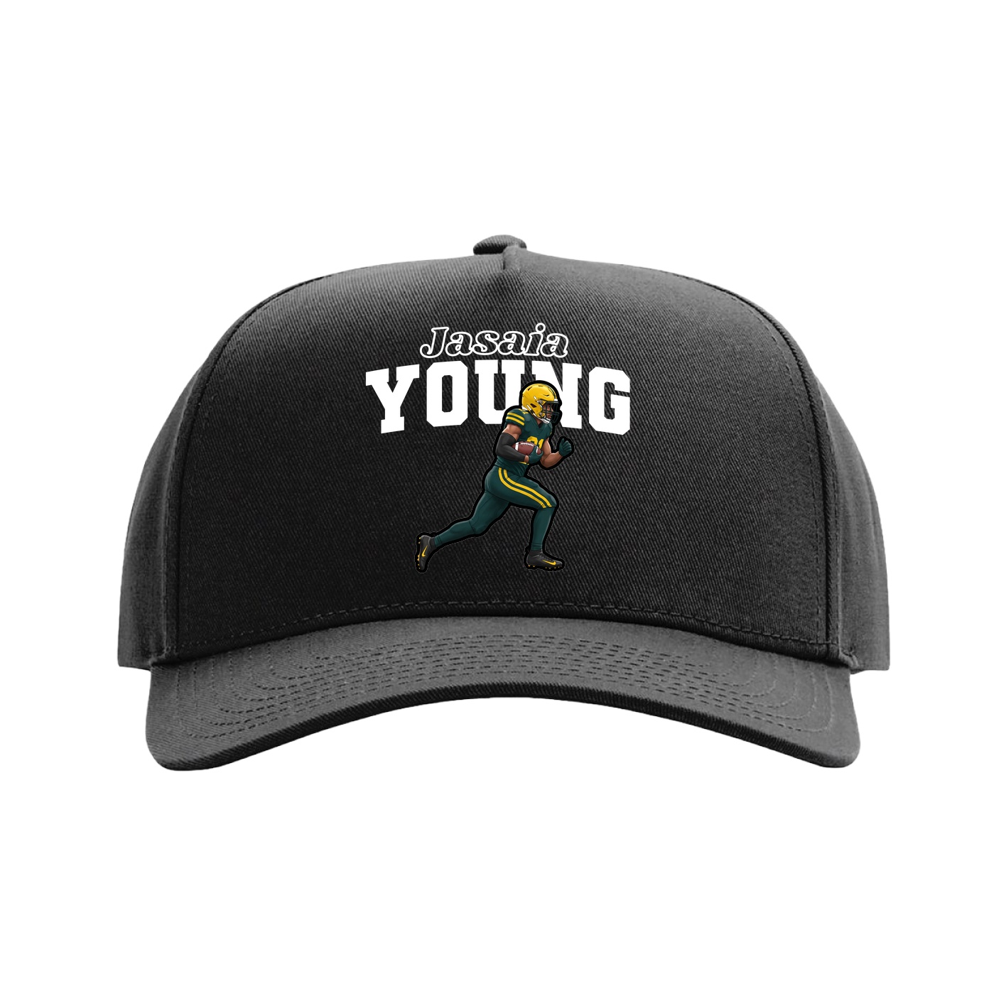 Full Fabric Five-Panel Champ Cap — Name Arch in Black