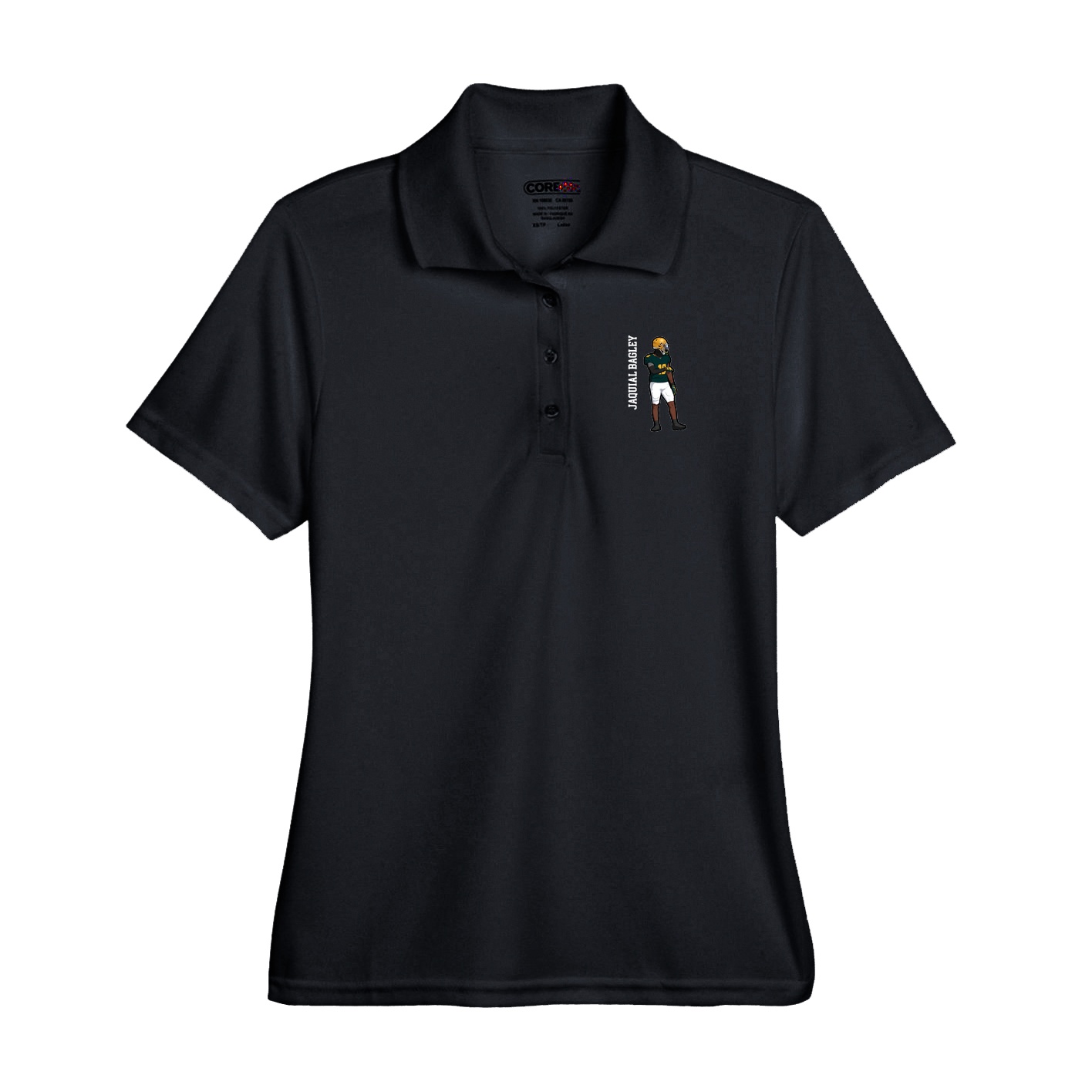 Performance Polo — Name Vertical in Black