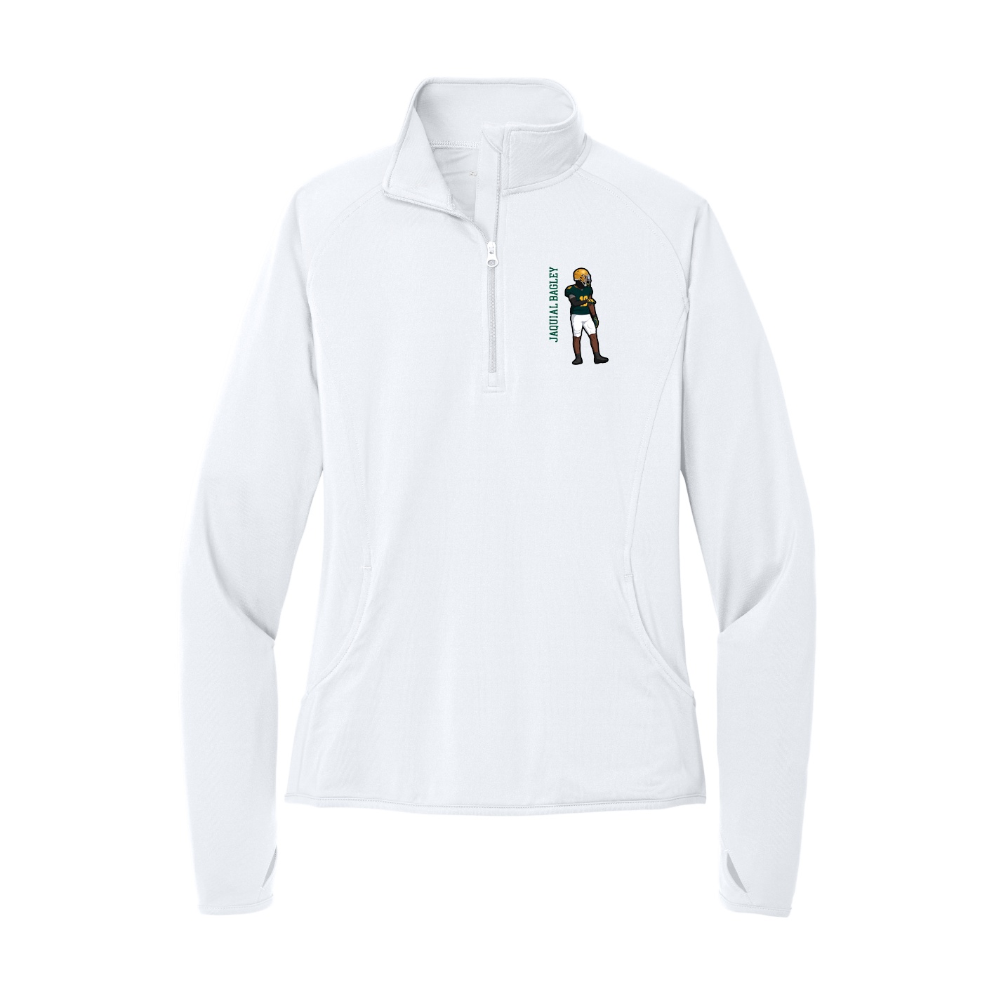 Women's Q-Zip Pullover — Name Vertical in White