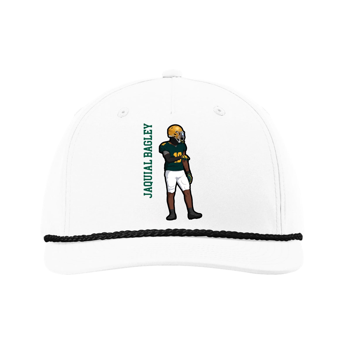 Five-Panel Classic Rope Cap — Name Vertical in White
