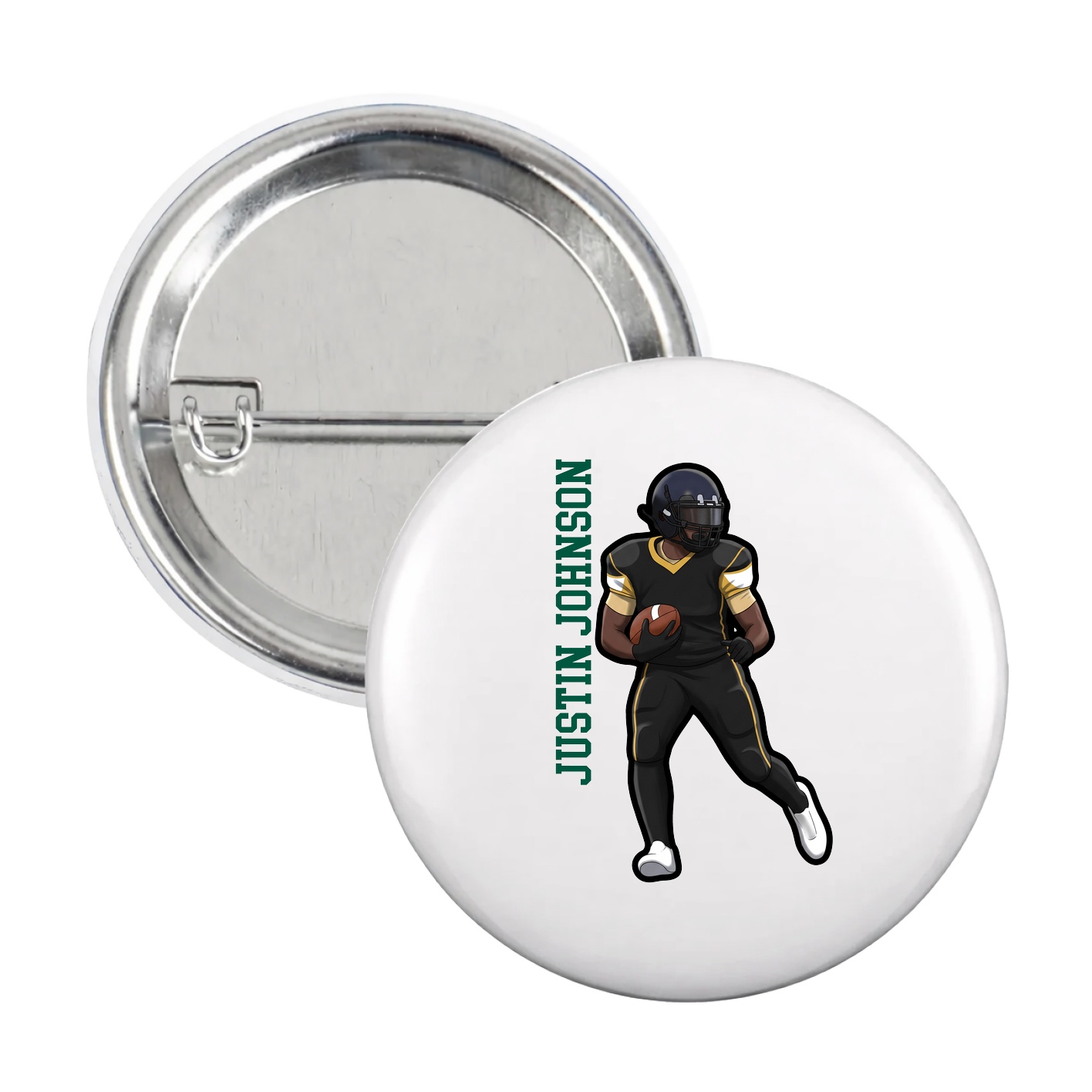 Game Day Button — Name Vertical in White