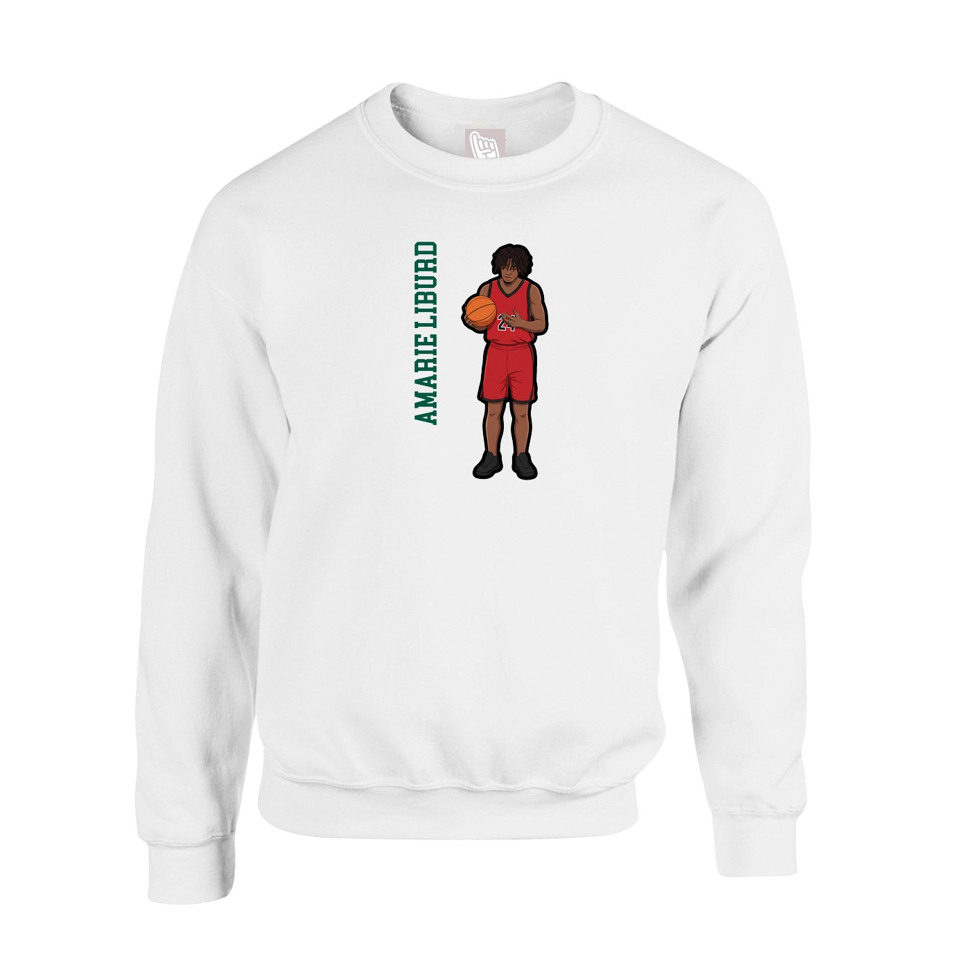 Fleece Crew — Name Vertical in White