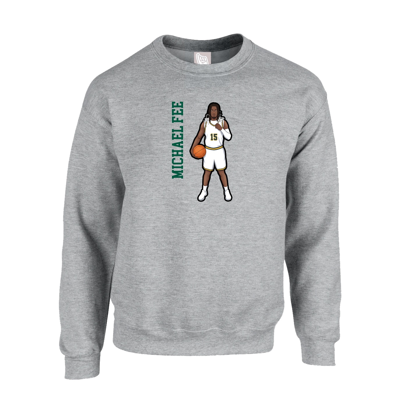 Fleece Crew — Name Vertical in Grey