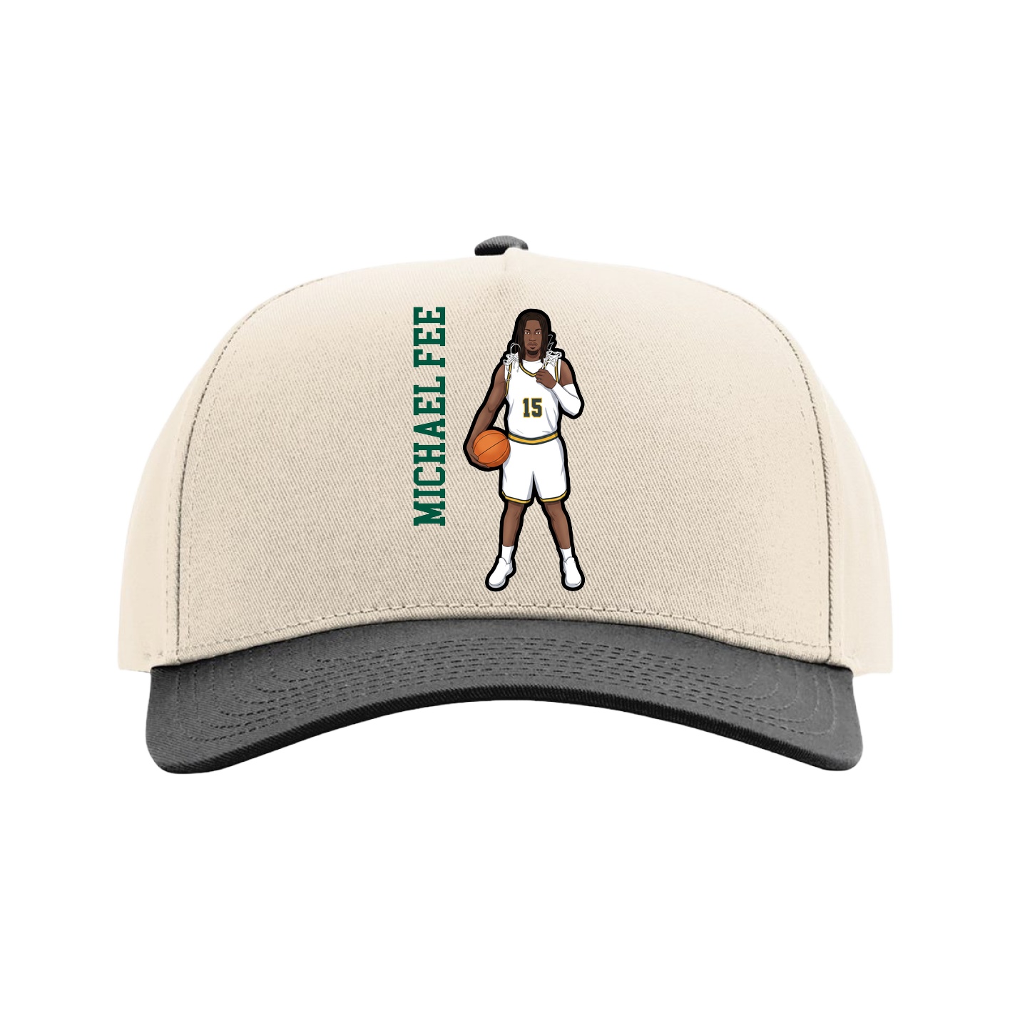 Full Fabric Five-Panel Champ Cap — Name Vertical in Cream/Black