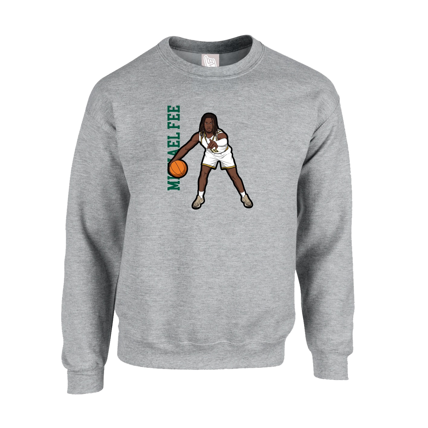 Fleece Crew — Name Vertical in Grey