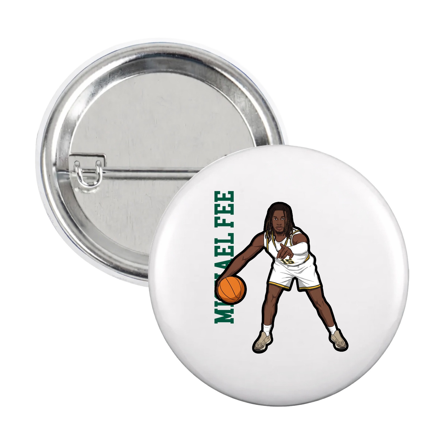 Game Day Button — Name Vertical in White