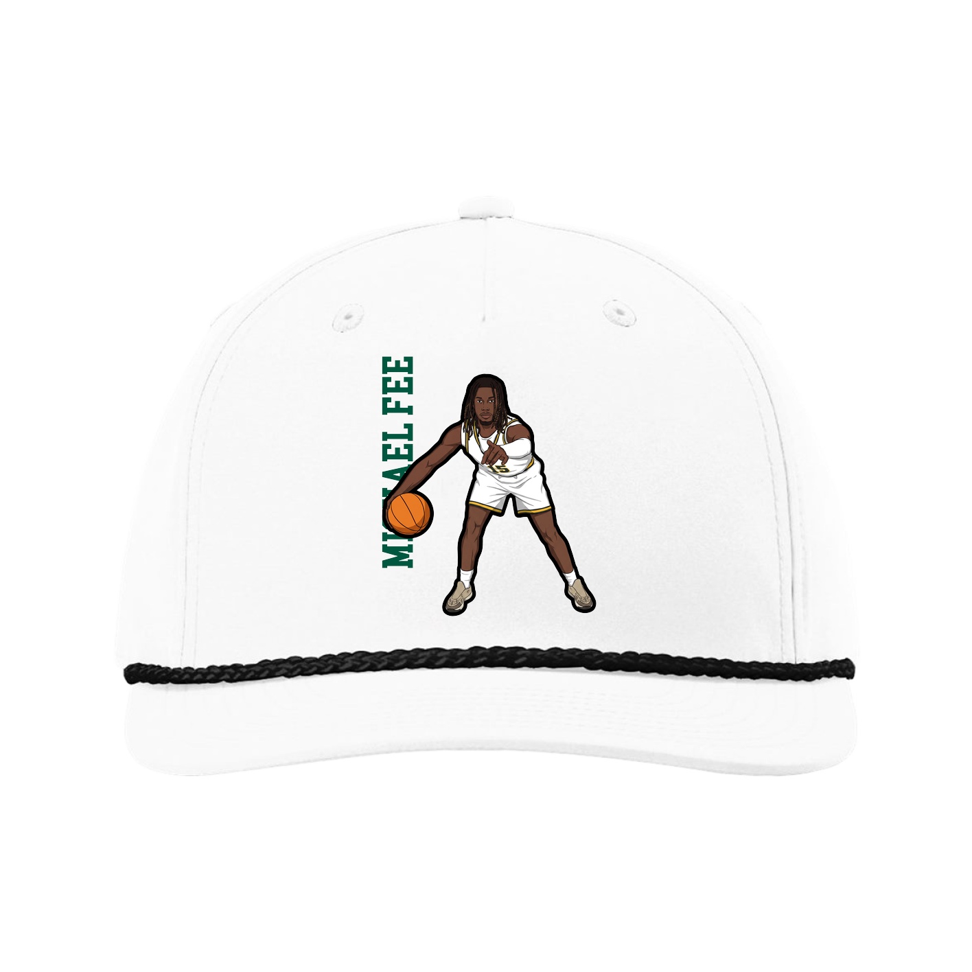 Five-Panel Classic Rope Cap — Name Vertical in White
