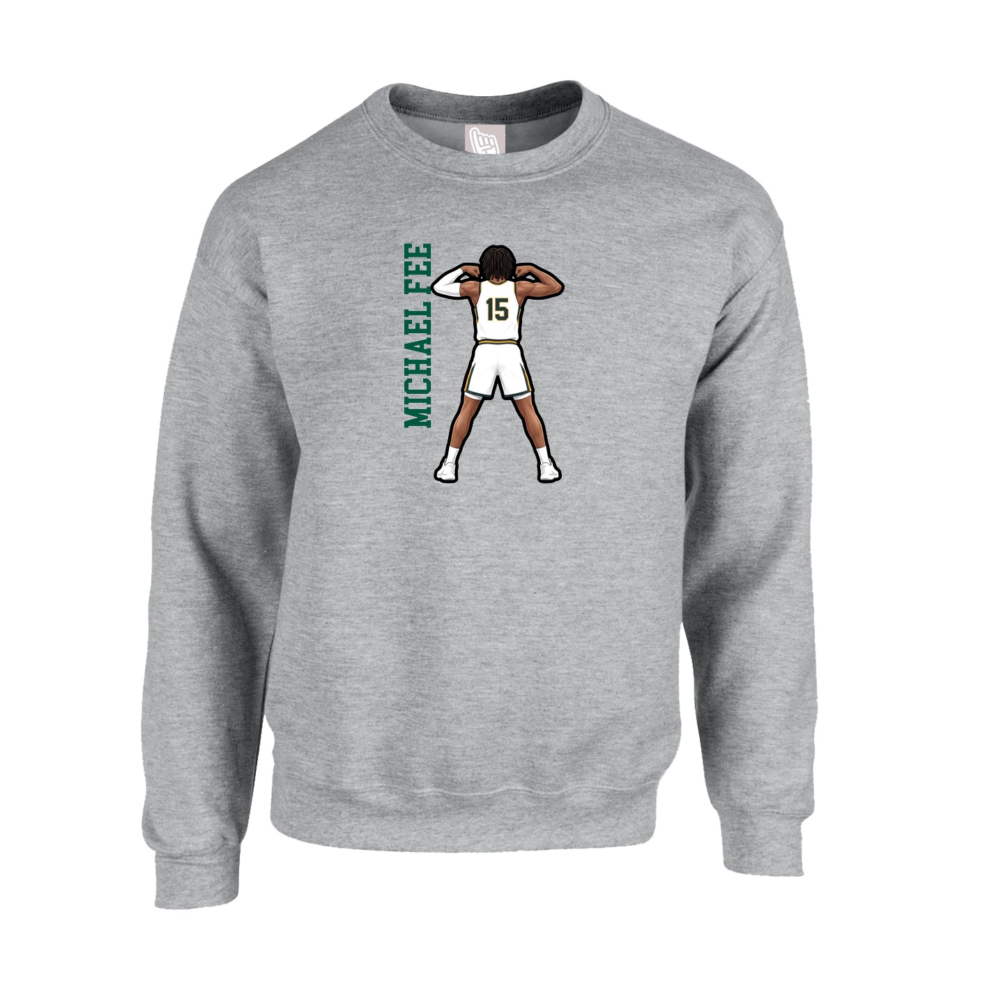 Fleece Crew — Name Vertical in Grey