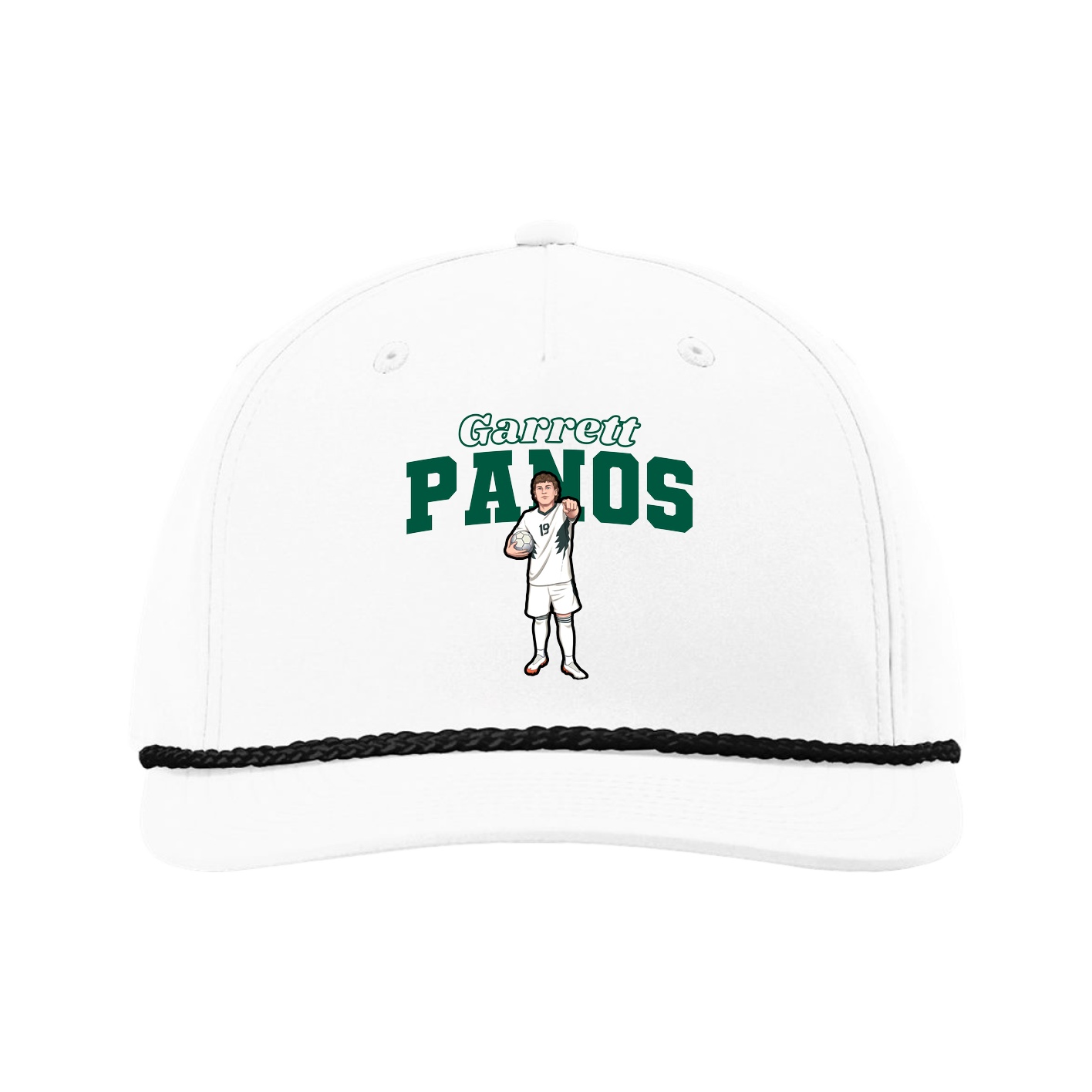 Five-Panel Classic Rope Cap — Name Arch in White