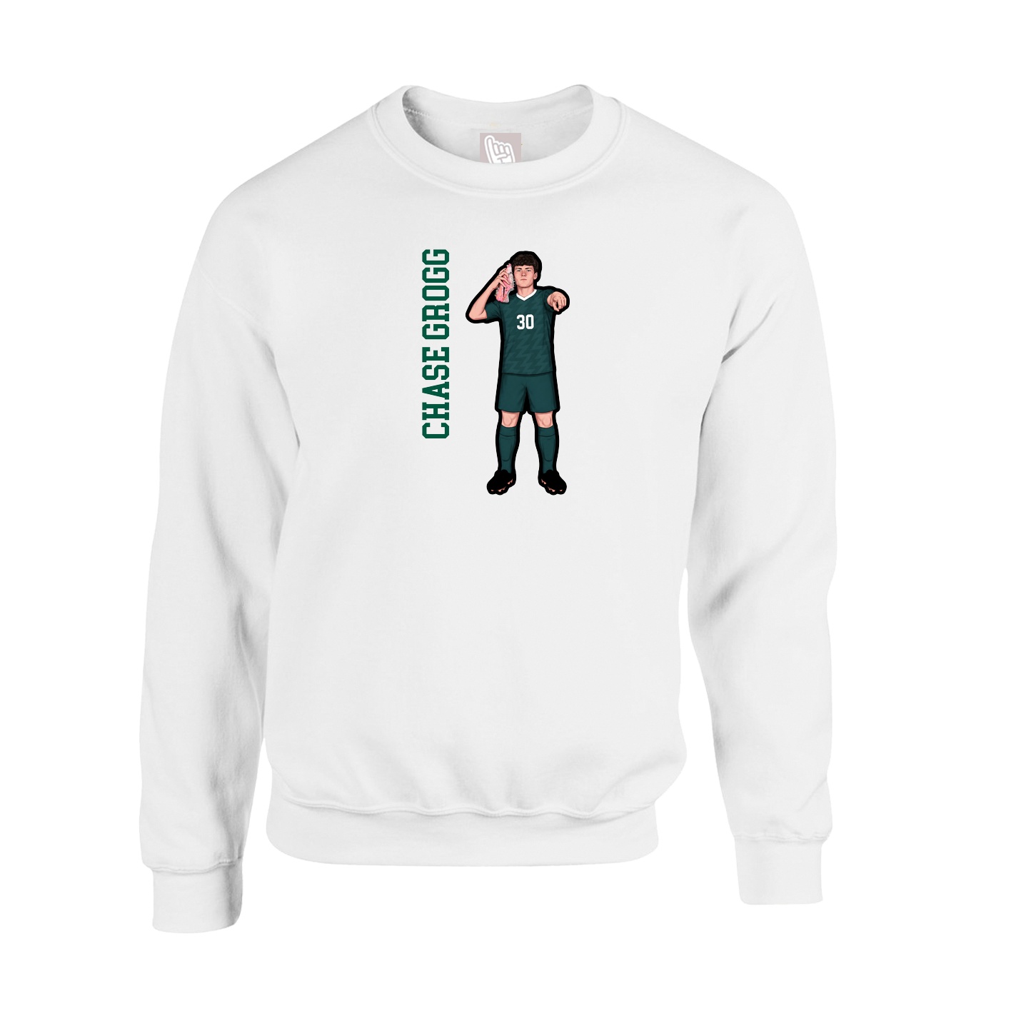 Fleece Crew — Name Vertical in White