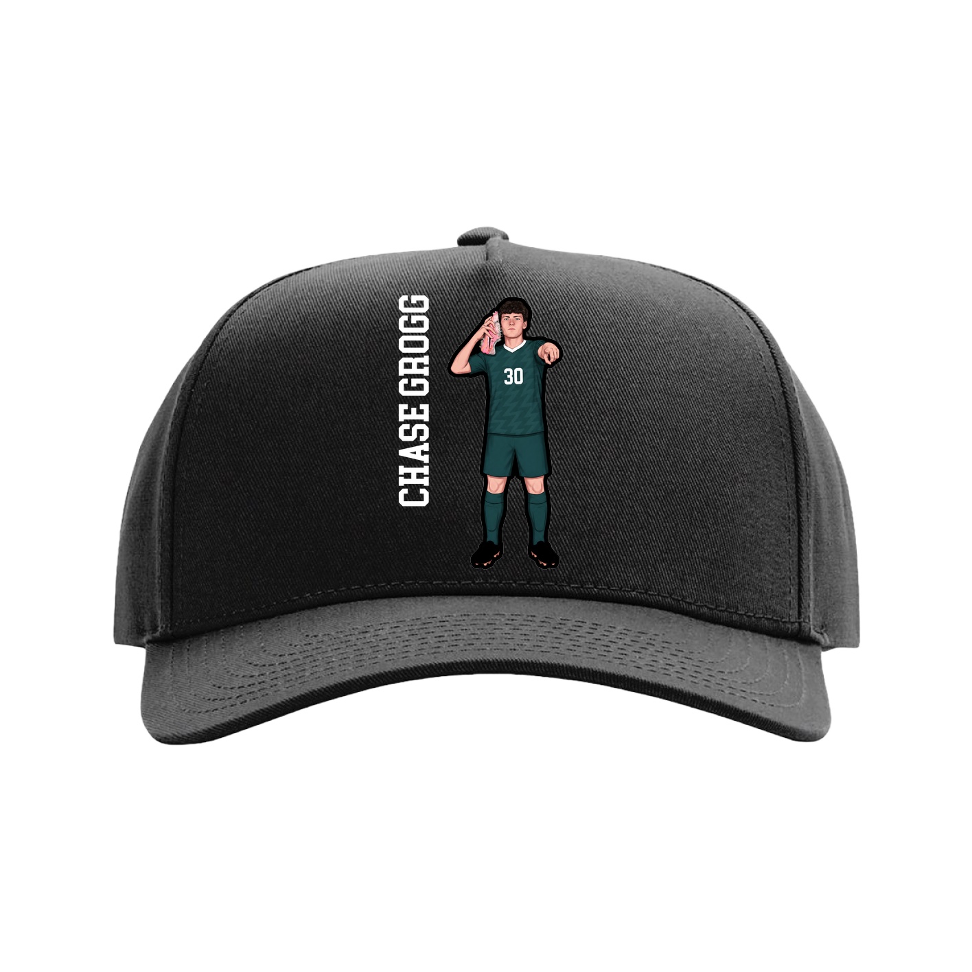 Full Fabric Five-Panel Champ Cap — Name Vertical in Black