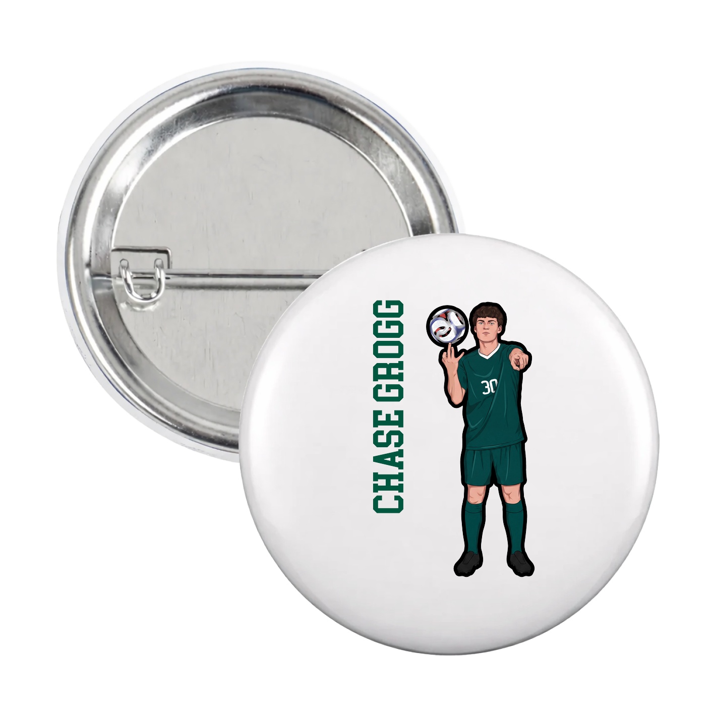 Game Day Button — Name Vertical in White