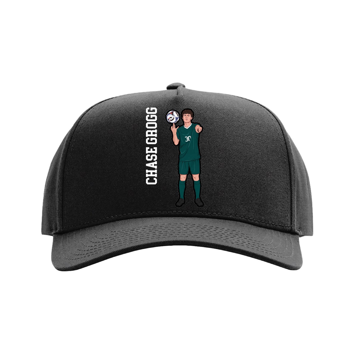 Full Fabric Five-Panel Champ Cap — Name Vertical in Black